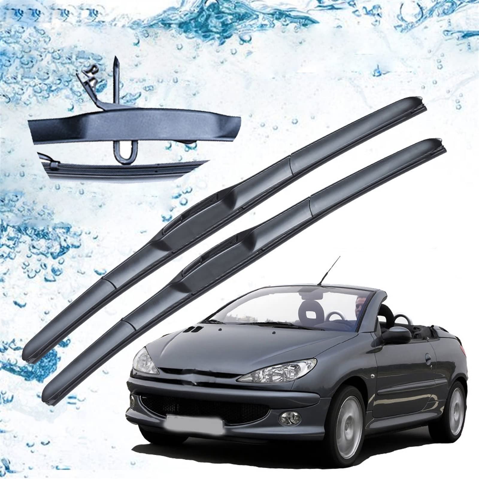 Auto Tergicristallo per Peugeot 206 206+ 206sw 206cc 2001-2006 Anteriore Tergicristallo Lame Spazzole U J Gancio 2002 2003 2004 2005