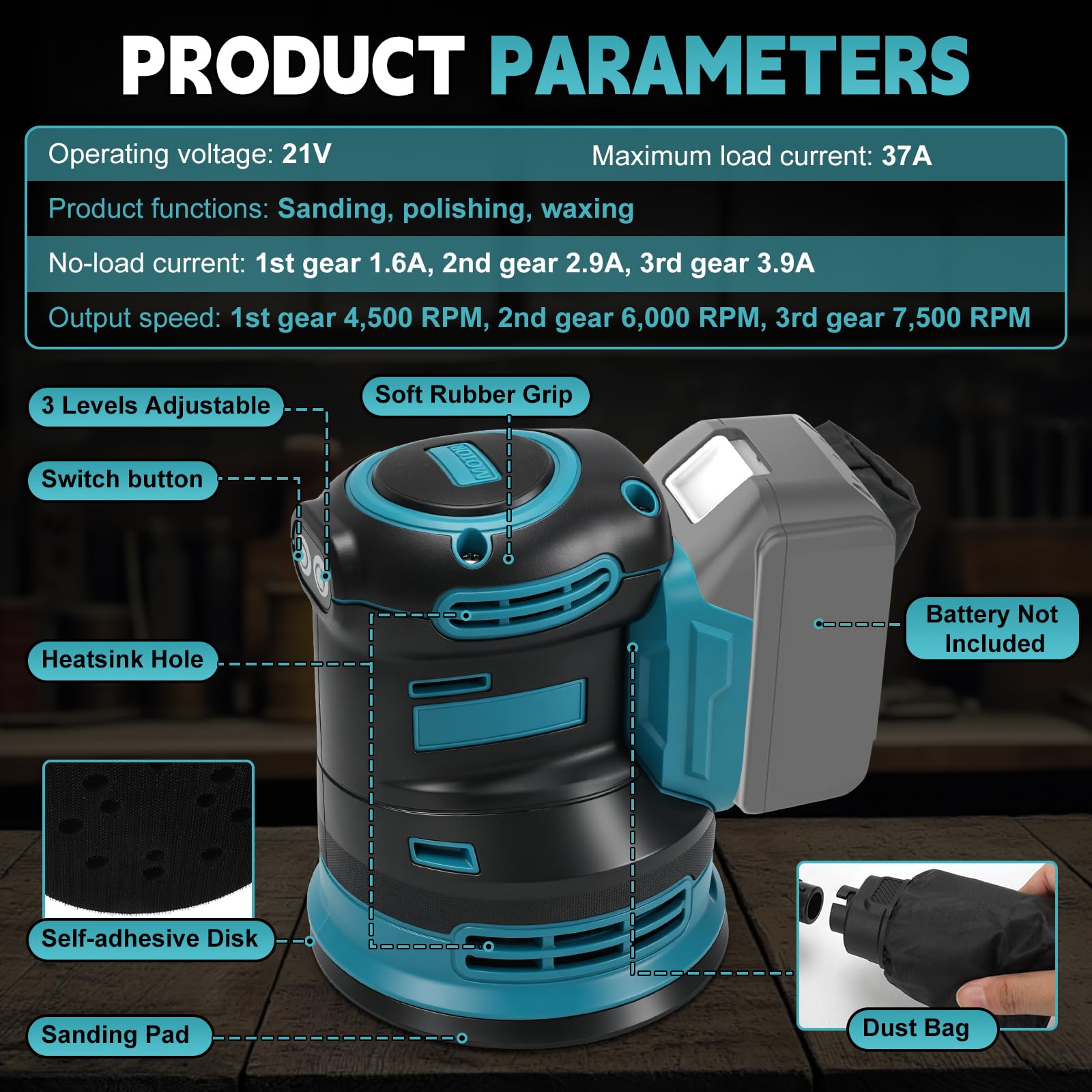 Lijadora Orbital Inalámbrica 125 mm para Makita 18V (sin Batería)