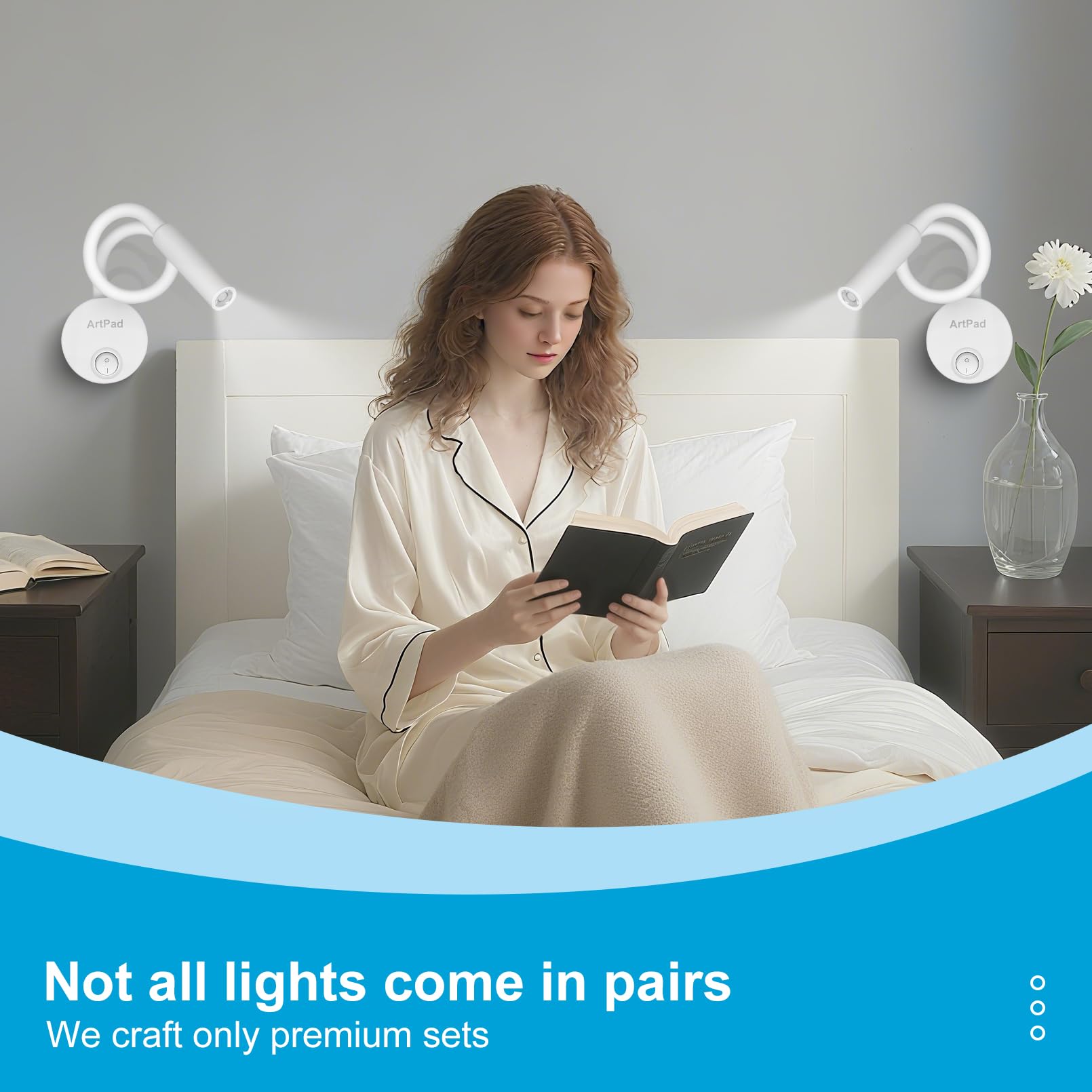 Faretto 2 pezzi, lampada da comodino con illuminazione bianca calda, morbida da notte da lettura minimalista montata su parete da 3 W con interruttore a pulsante
