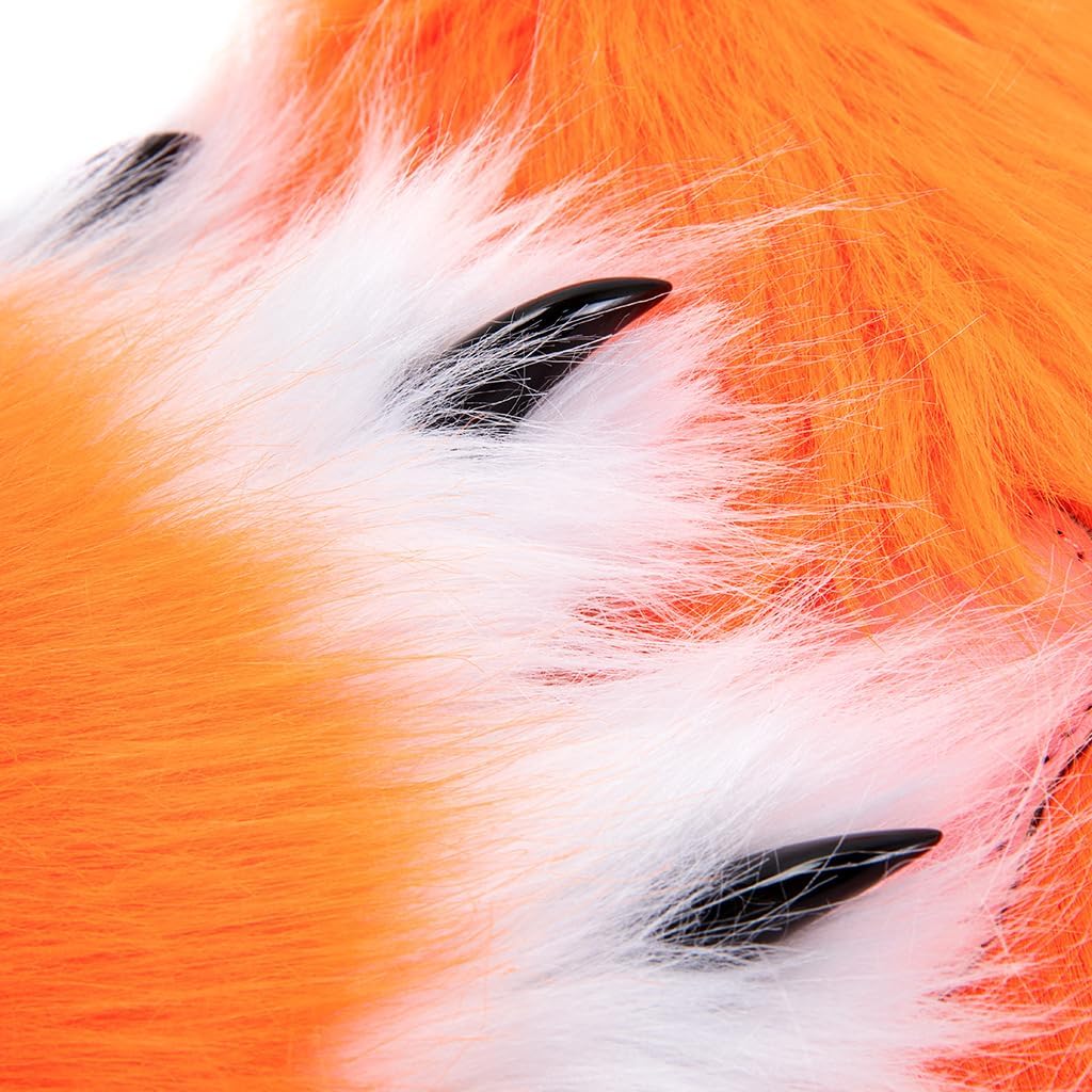 Plush Furry Fur Animal Paws Mittens Nail Glove,Fursuit Cat Fox Wolf Paws Gloves Accessories for Halloween Cosplay