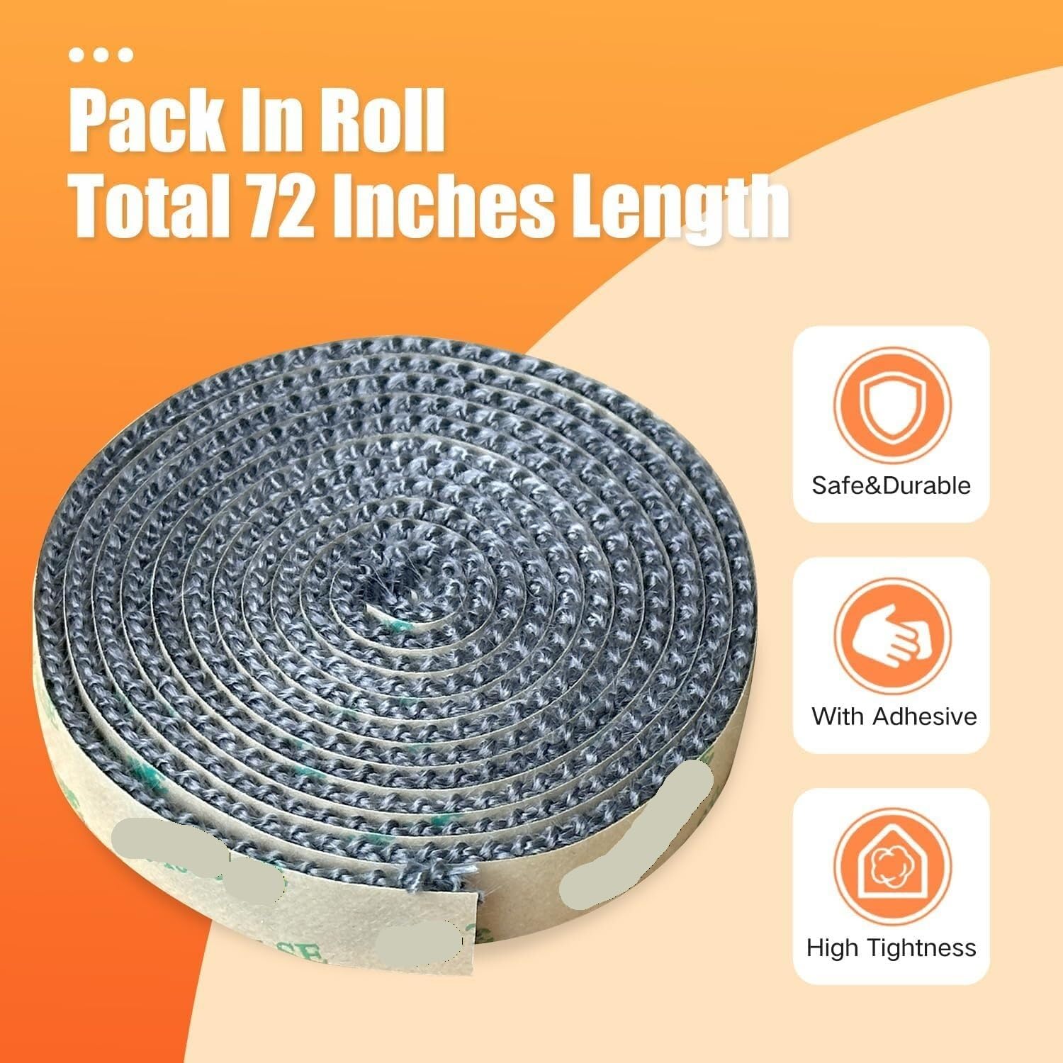 Nastro autoadesivo ad alta temperatura per giunti piatti di stufe a legna e camini, lunghezza 183 cm, in fibra di vetro (2,5 x 6,3 cm)