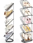 2 Pack Sloping Narrow Shoe Rack 5 Tiers - Free Standing Vertical Shoes Racks for Small Spaces and Corner, Shoe Storage Organizer for Entryway, Tall Slim Shoe Shelf Cabinet for Shoes and Boots