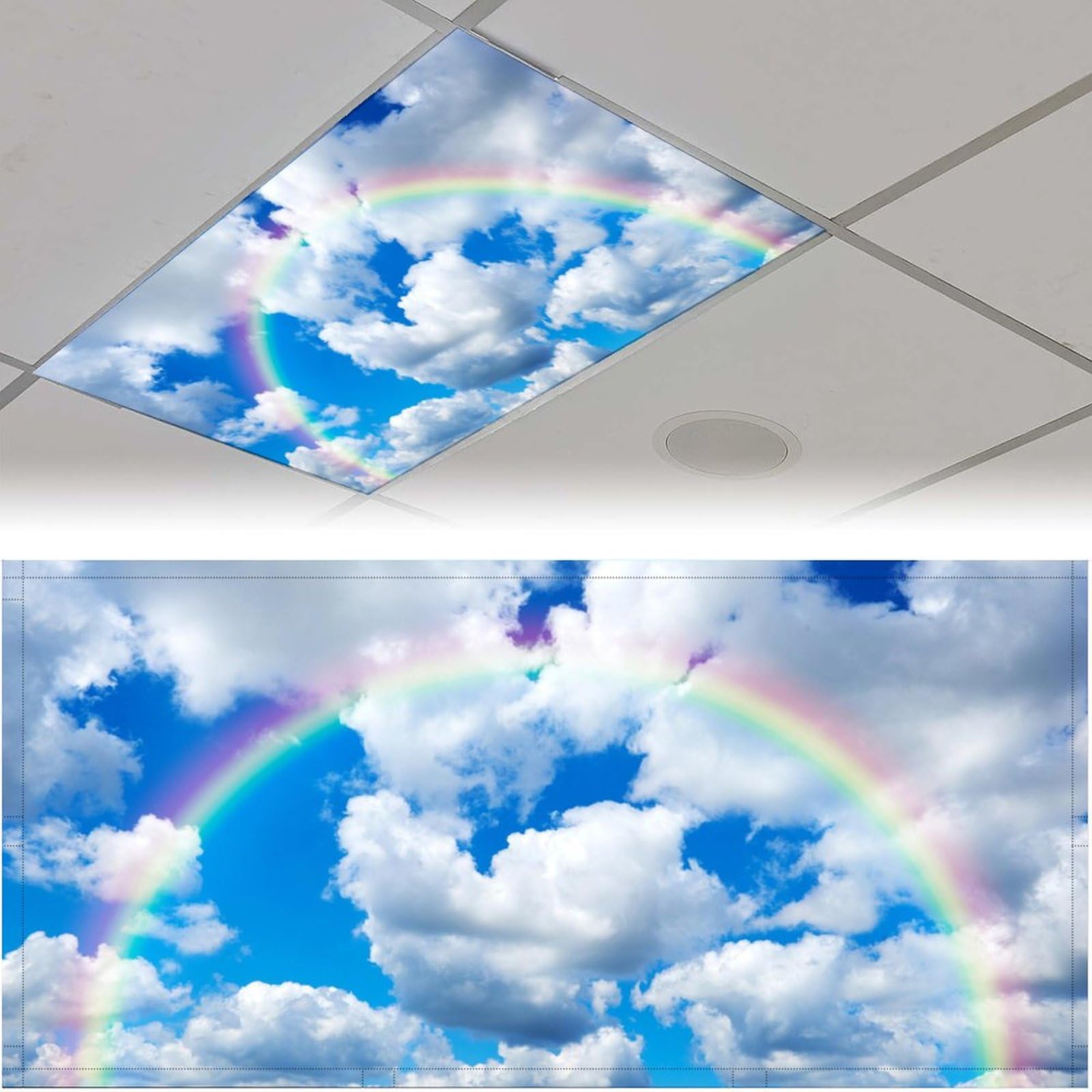 2 Pack Fluorescent Light Cover for Ceiling Light - Rainbow Sky Magnetic Light Covers Classroom, Light Filters Drop Fluorescent Light Shade Panel for Office Home School,4 x 2 Ft