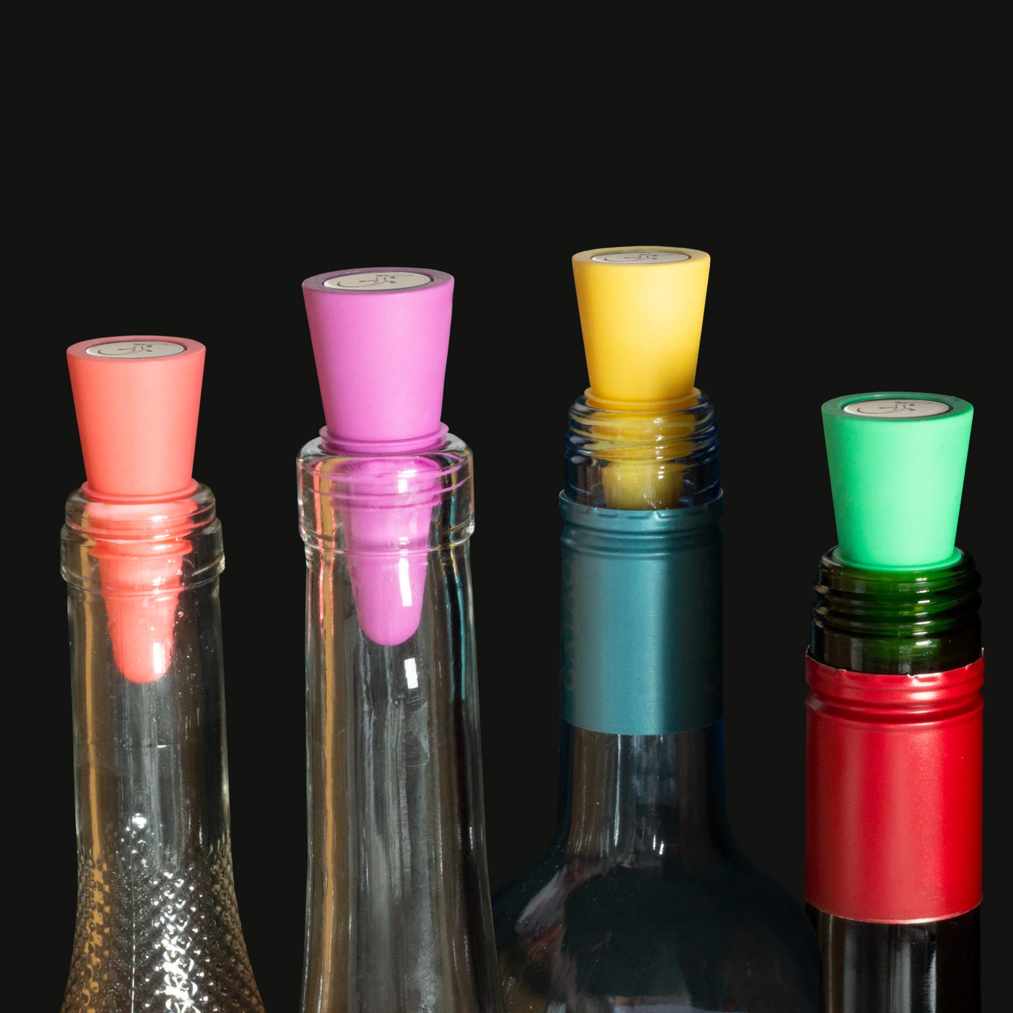 Lurch 211626 Zestaw 4 zatyczek do butelek na wino do hermetycznego zamykania butelek szampana i wina, grafitu, lemoniady, pepperminty, dzikiej jagody