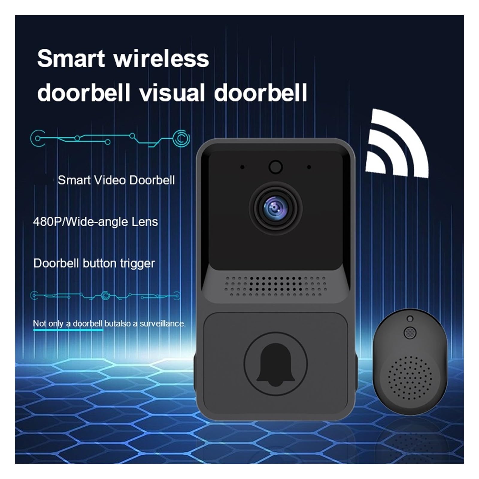 WiFi Extérieur Smart Home Caméra Vidéo Sonnette Sécurité Porte Cloche Vision Nocturne Interphone Vidéo sans Fil Bouton Ménage Sonnette(Color:Upgrade Grey)
