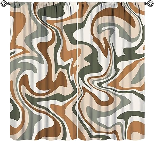 Miniatura 38 de Cortinas estéticas de tablero de ajedrez verde salvia de los años 70, lindas cortinas retro bohemias, abstractas, onduladas, con dobladillo