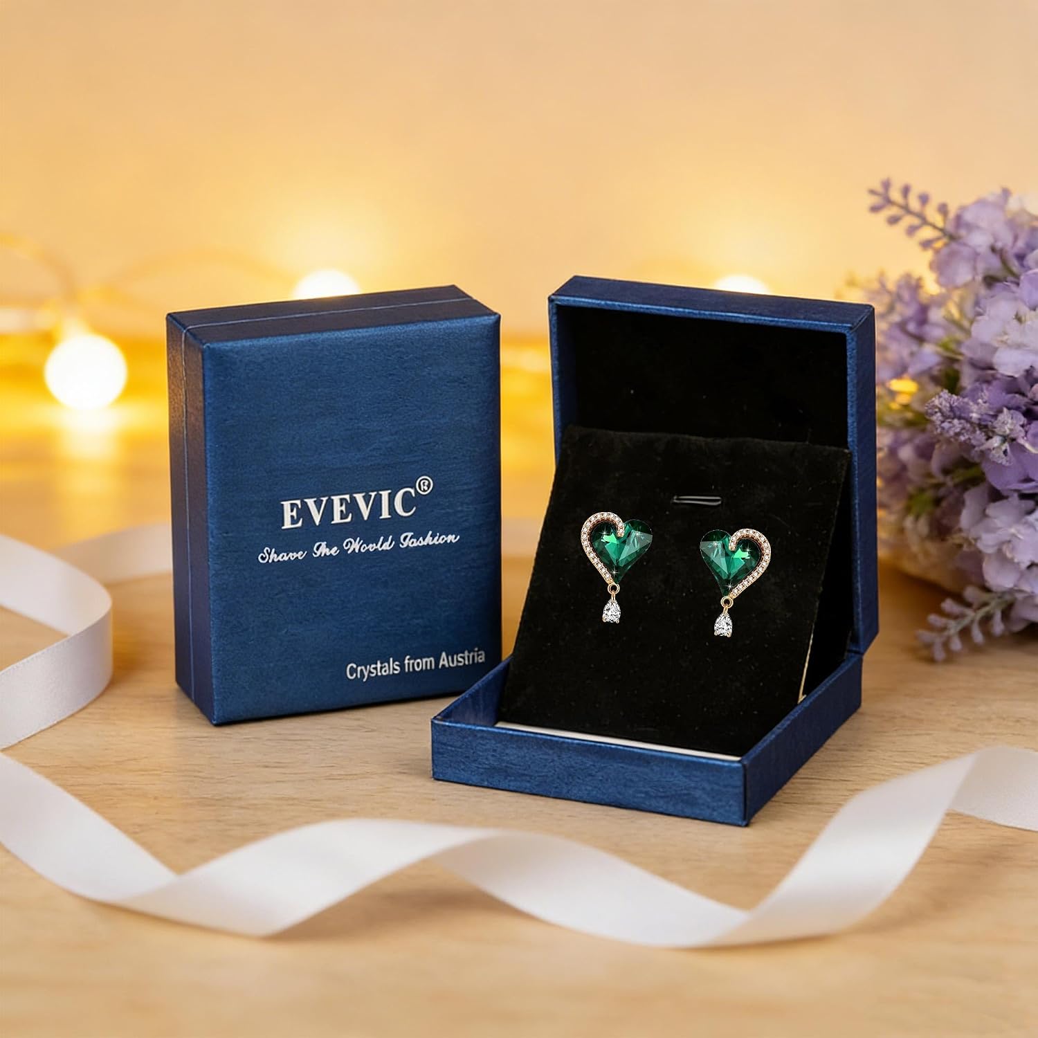EVEVIC Austrian Crystal Heart Clip on Earrings for Women Trendy Halo Teardrop 14K Gold Plated Hypoallergenic Non Piercing Comfortable Jewelry Gift