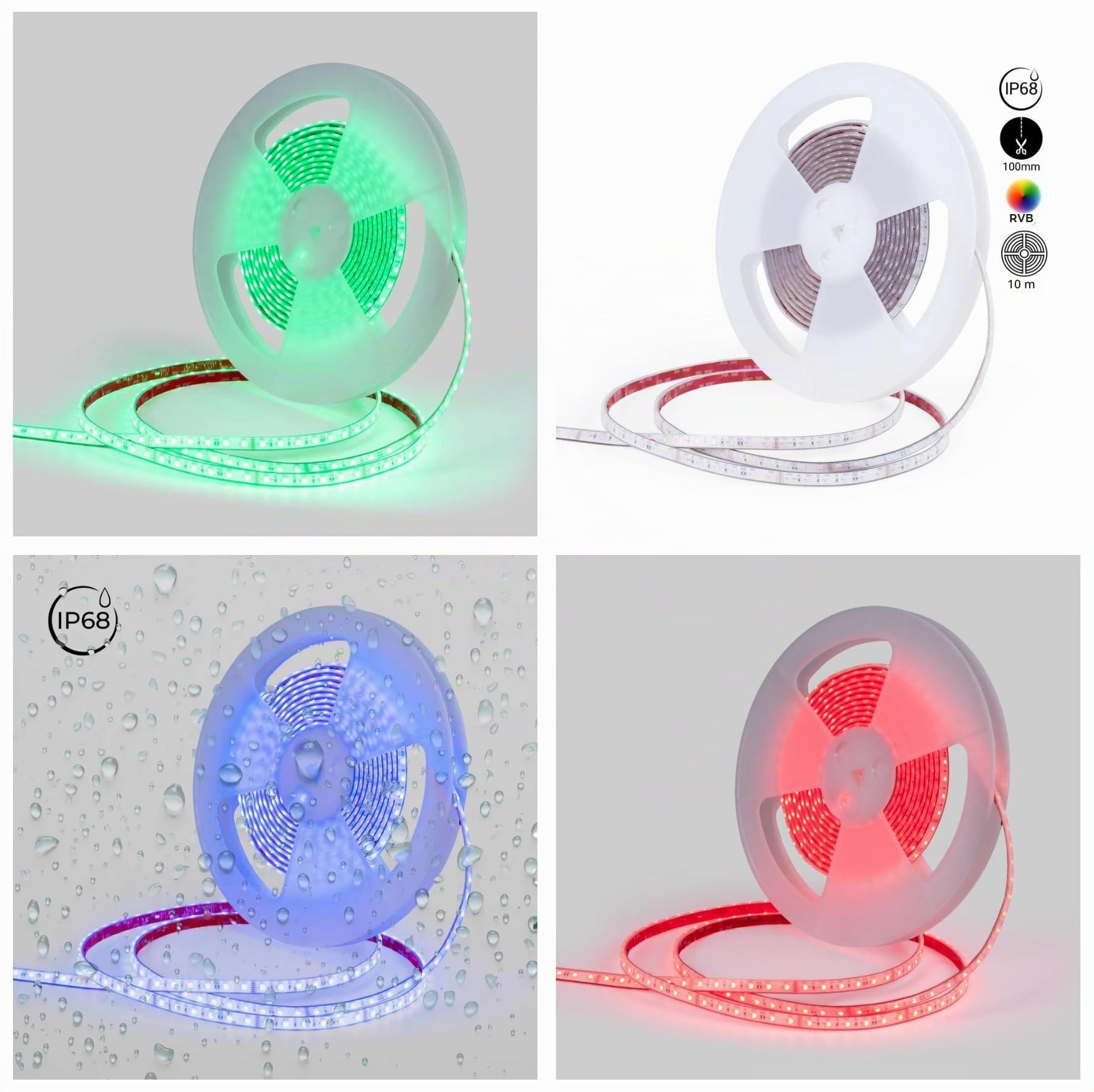 BARCELONA LED - Ruban LED RGB 24V DC IP68 Submersible 10m 14.4W/m 60 LED/m SMD2835 Ruban LED Étanche Silicone 12mm Éclairage Piscine Jardin Fontaine Terrasse Bande LED Multicolore