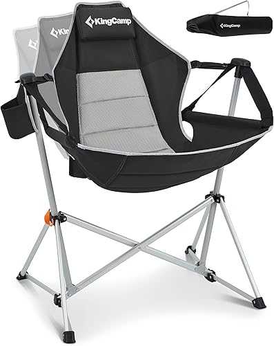 KingCamp Silla de camping tipo hamaca, silla de campamento de aleación de aluminio, silla mecedora plegable con soporte para tazas, reclinable para