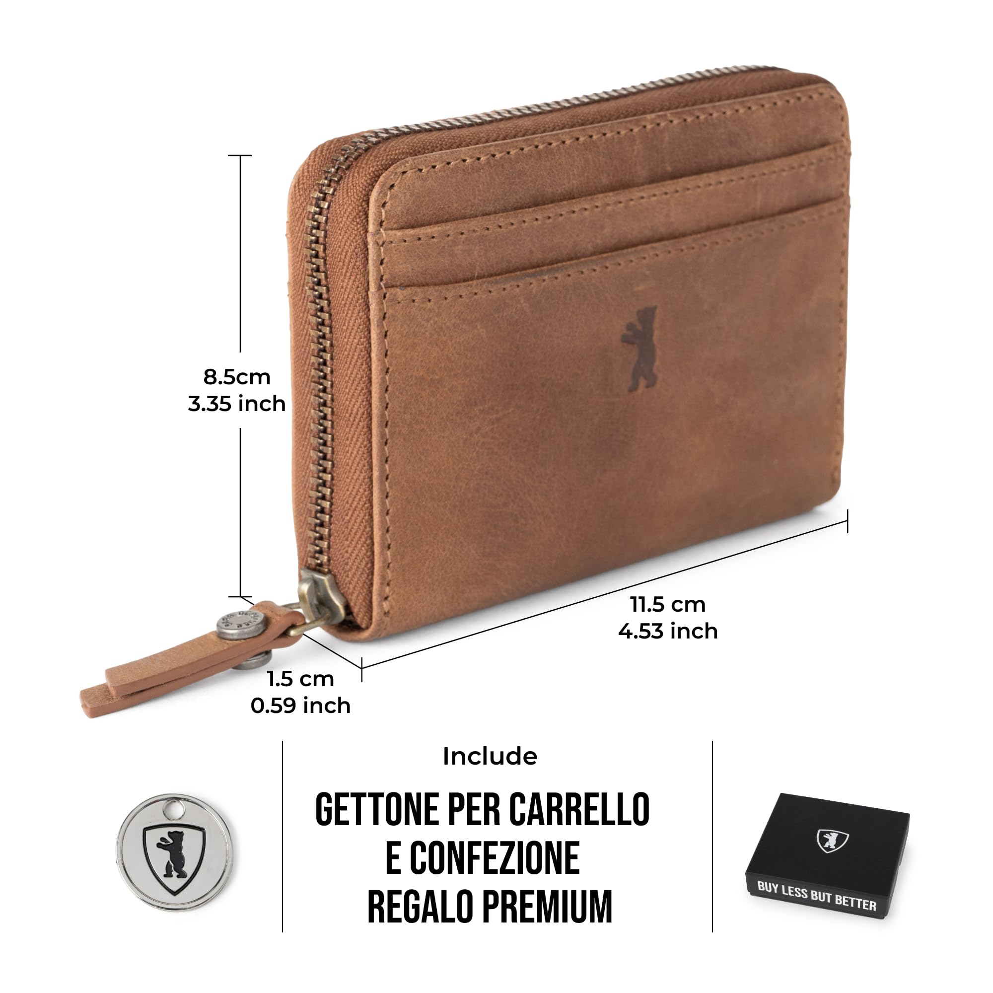 Berliner Bags Portamonete Elsa in Vera Pelle, Portafoglio Donna Compatto con Protezione RFID e Cerniera in Metallo, Scatola Regalo Inclusa – Marrone