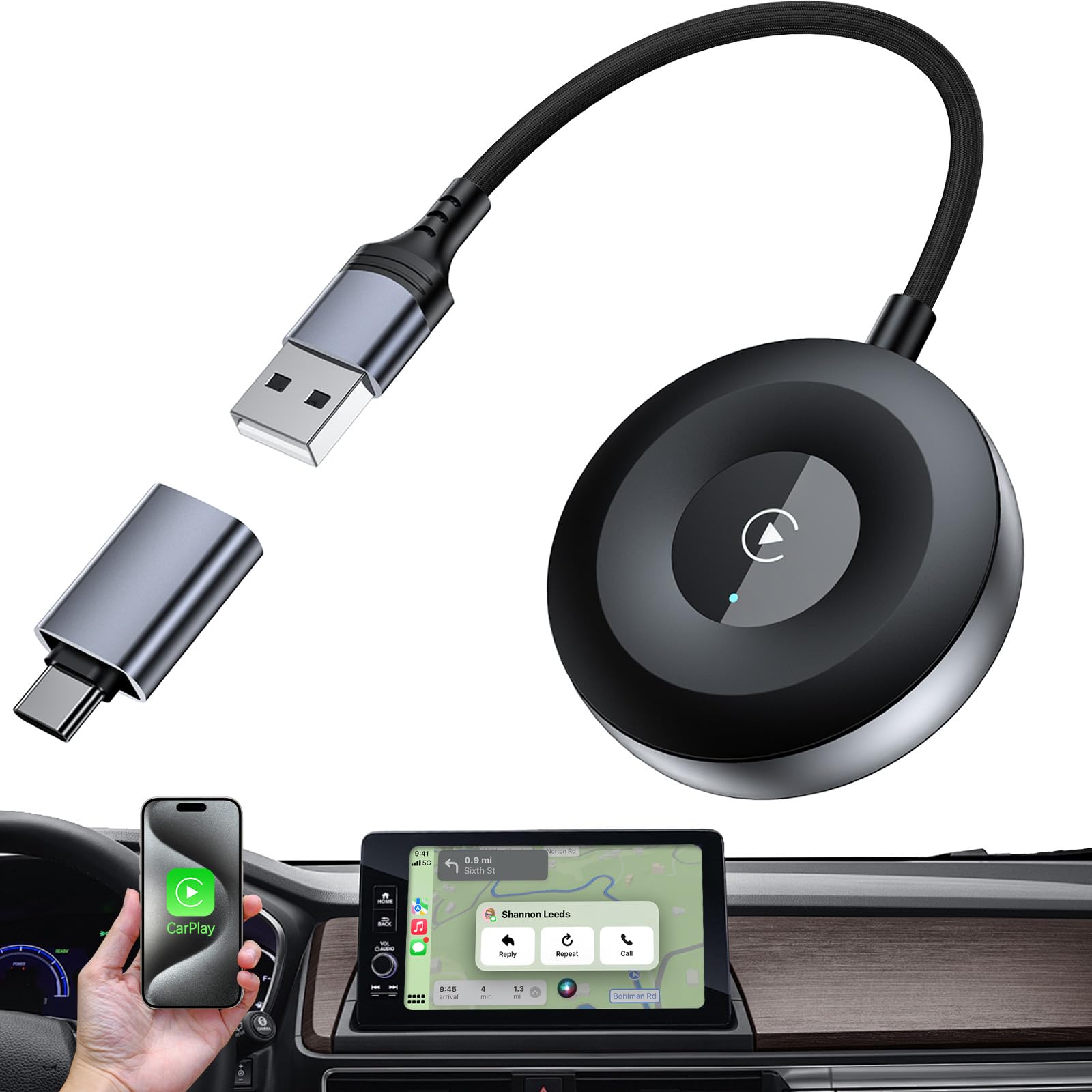 SOOMFON 2 in 1 Wireless Carplay en Android Auto Adapter, 5.8Ghz Wireless AA Dongle voor Apple en