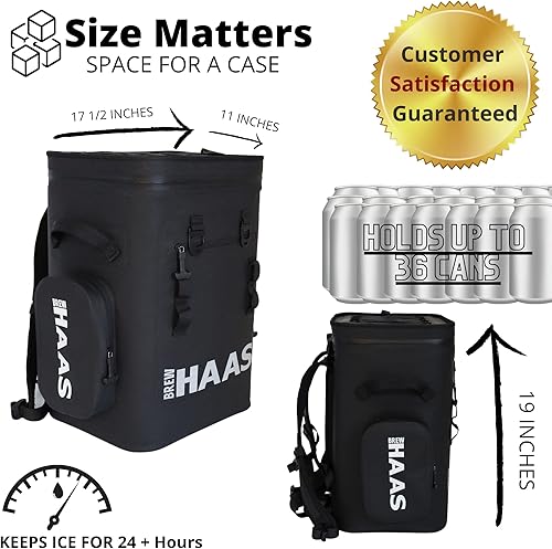 Miniatura 4 de Mochila enfriadora negra mate, cremallera a prueba de fugas de alta calidad, aislada, bolsillos inteligentes de aerogel, esta mochila impermeable