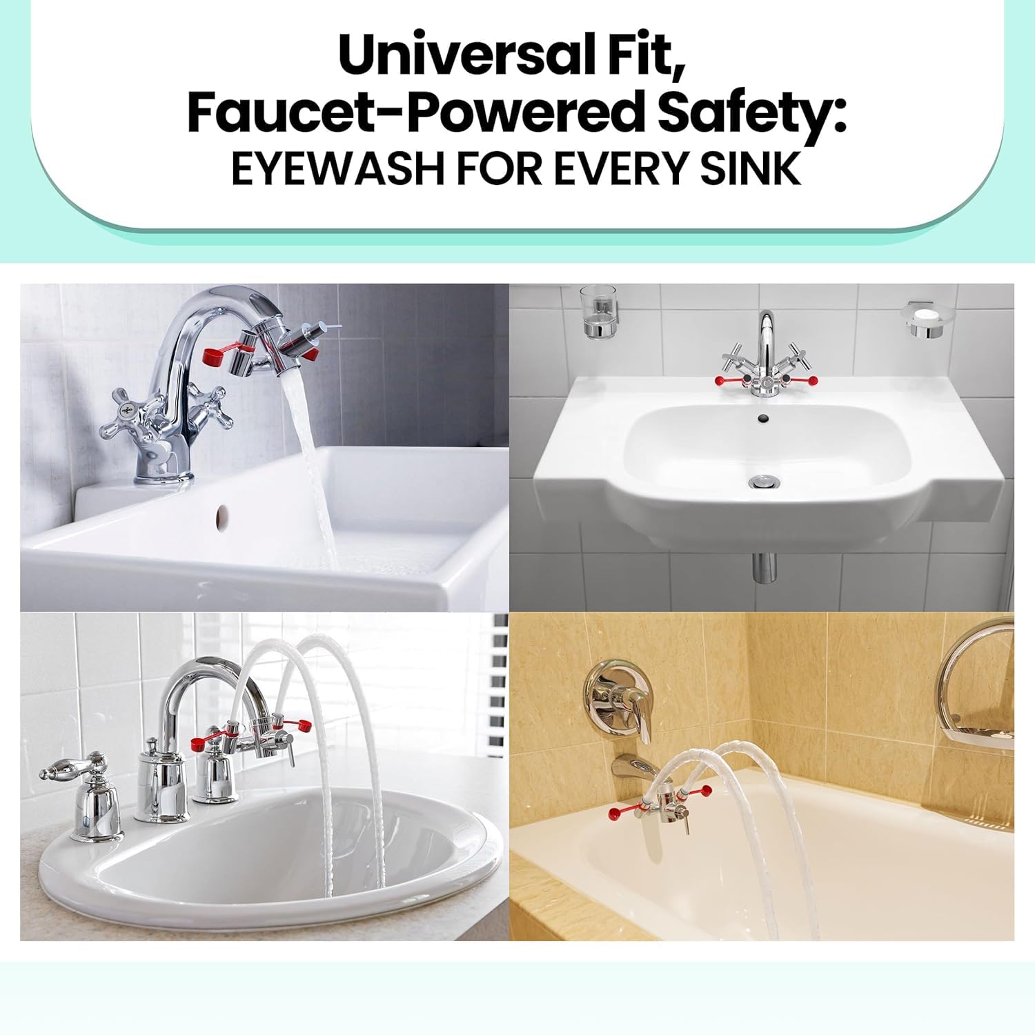 Skywin Kit de lavage oculaire – (lot de 3) Fixation d'évier d'urgence pour station de lavage oculaire – 1 station de lavage oculaire à flux continu, 3 adaptateurs d'évier communs, 2 étiquettes