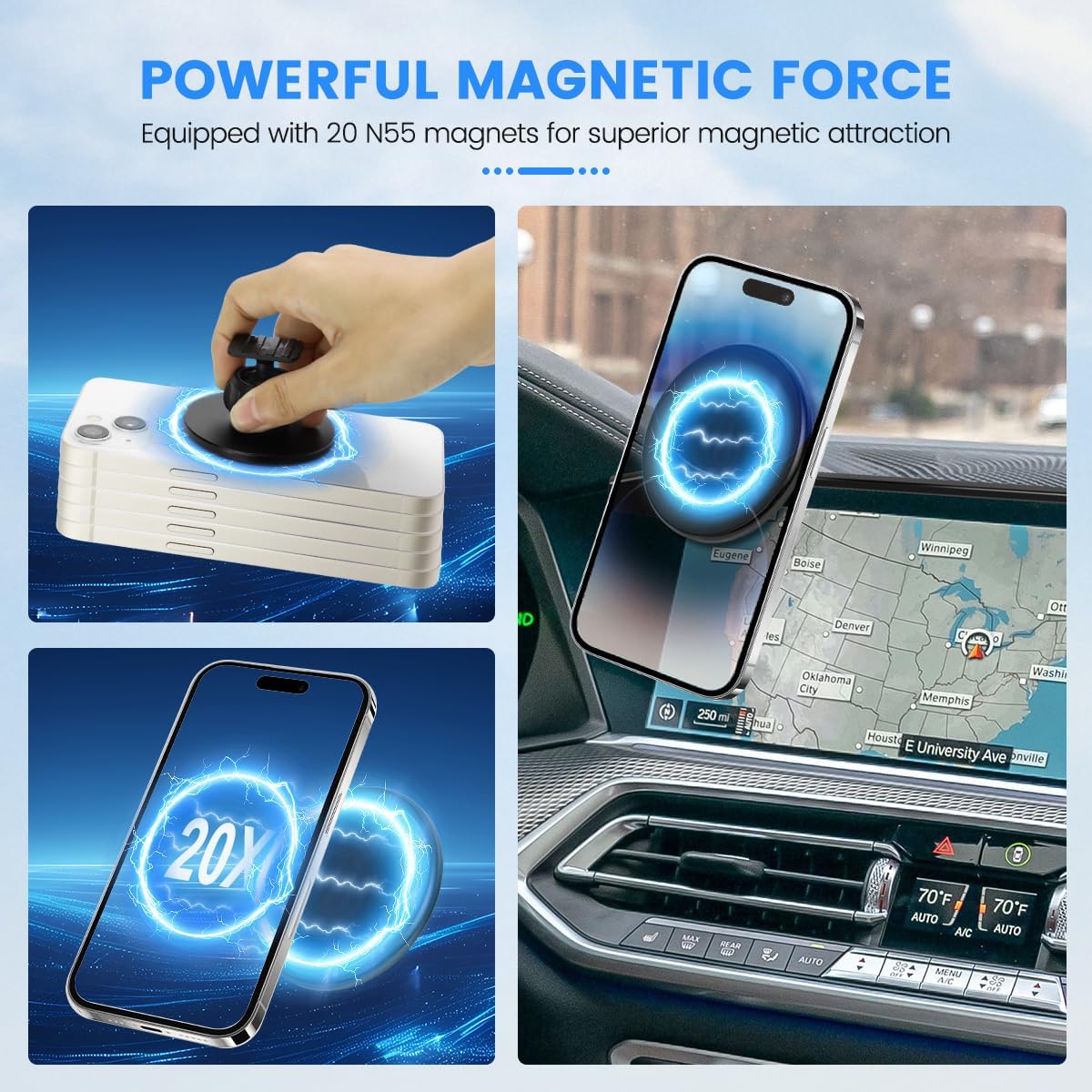 Car Phone Holder Fit for BMW X5 2019-2023/X6 2020-2023/X7 2019-2022 Accessories 12.3-Inch Screen Fixed Clip, Phone Mount Compatible with MagSafe Hands-Free 360°Rotation Automobile Cradles