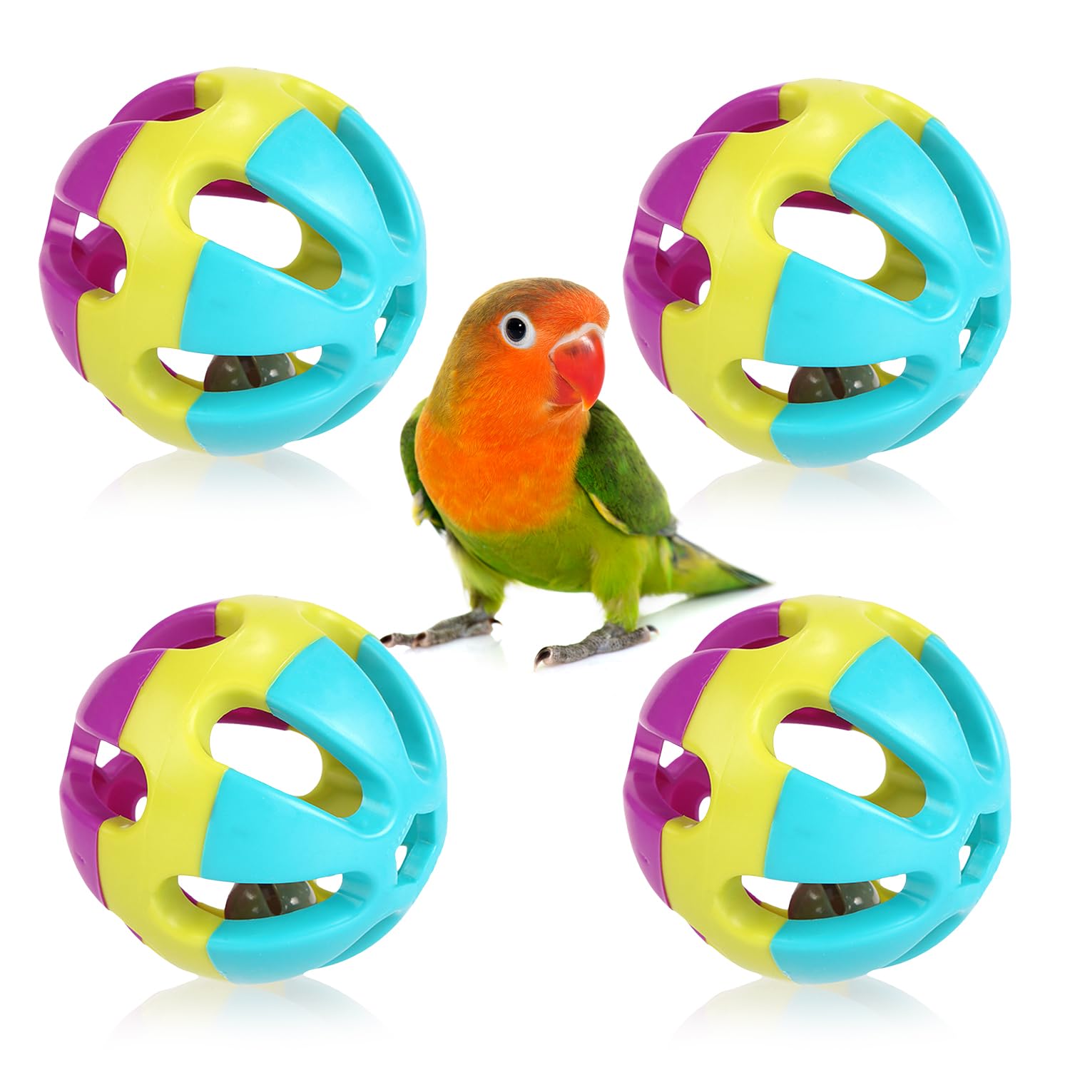 DVOFU 4-Piece Multicolor Parrot Bell Ball Plastic Colorful Birds Ball with Bell Interactive Pet Toy for Small Pets Parrot