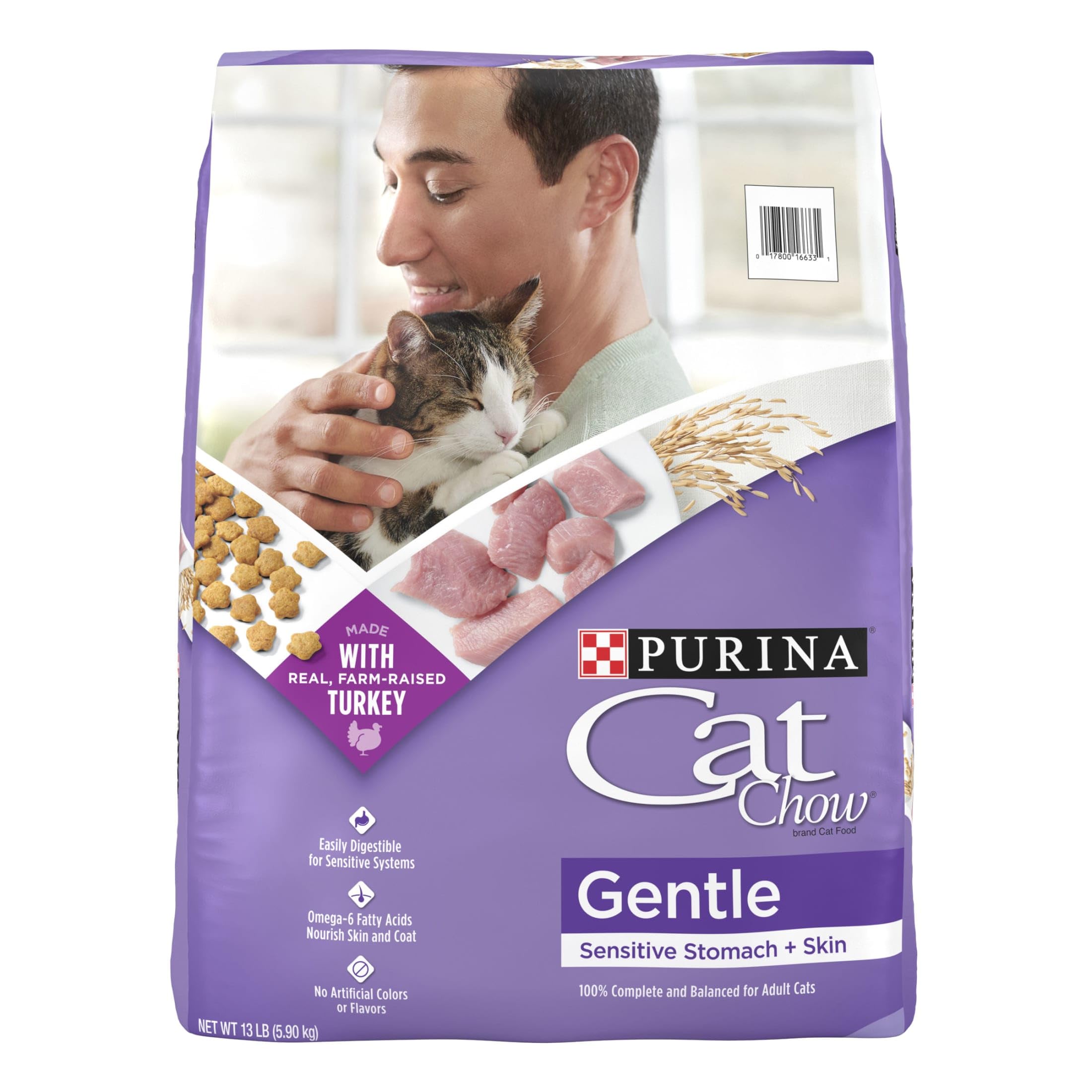 P L-RA Gentle Sensitive Stomach & Skin Dry Cat Food, Farm Raised Turkey, Prebiotic Fiber for Digestive Health, Omega-6 for Skin & Coat, No Artificial Colors Or Flavors, 13 Lb Bag