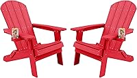 Vista 24 de YEFU Silla Adirondack, silla Adirondack de plástico de gran tamaño, sillas plegables para exteriores con soporte para tazas, silla de césped