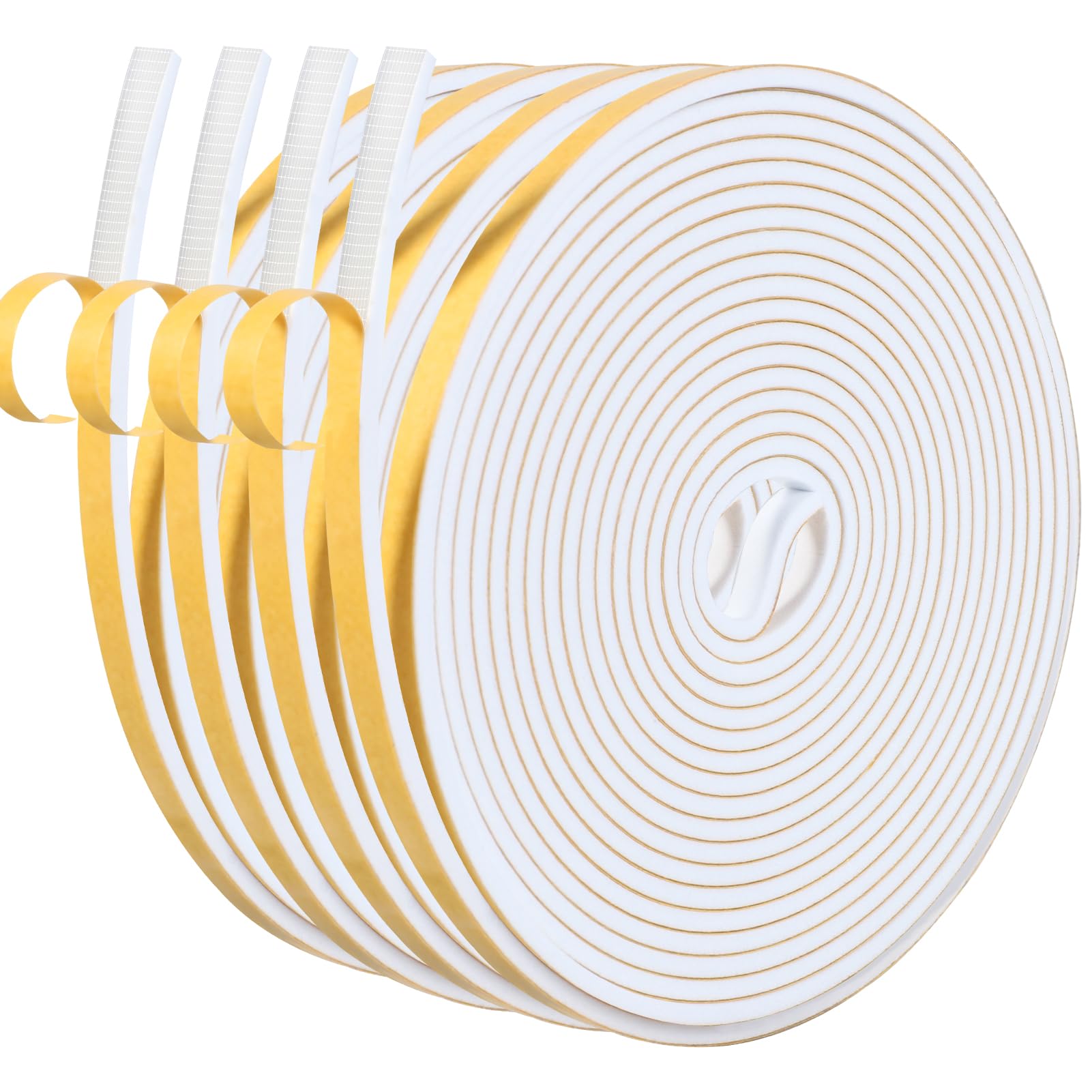 Inwee Adhesive Weather Stripping Foam Tape, Self Adhesive Foam Insulation Tape 6mm(W) X 3mm (T), Strong Adhesive Insulation Soundproofing Foam Tape, Window Door Draft Exclude, 4 Rolls Total 20M Long