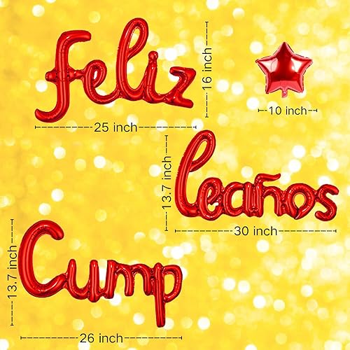 Miniatura 2 de Cartel de globos de Feliz Cumpleanos con 5 globos de estrella para fiestas temáticas de fondo para niños y adultos (rojo)