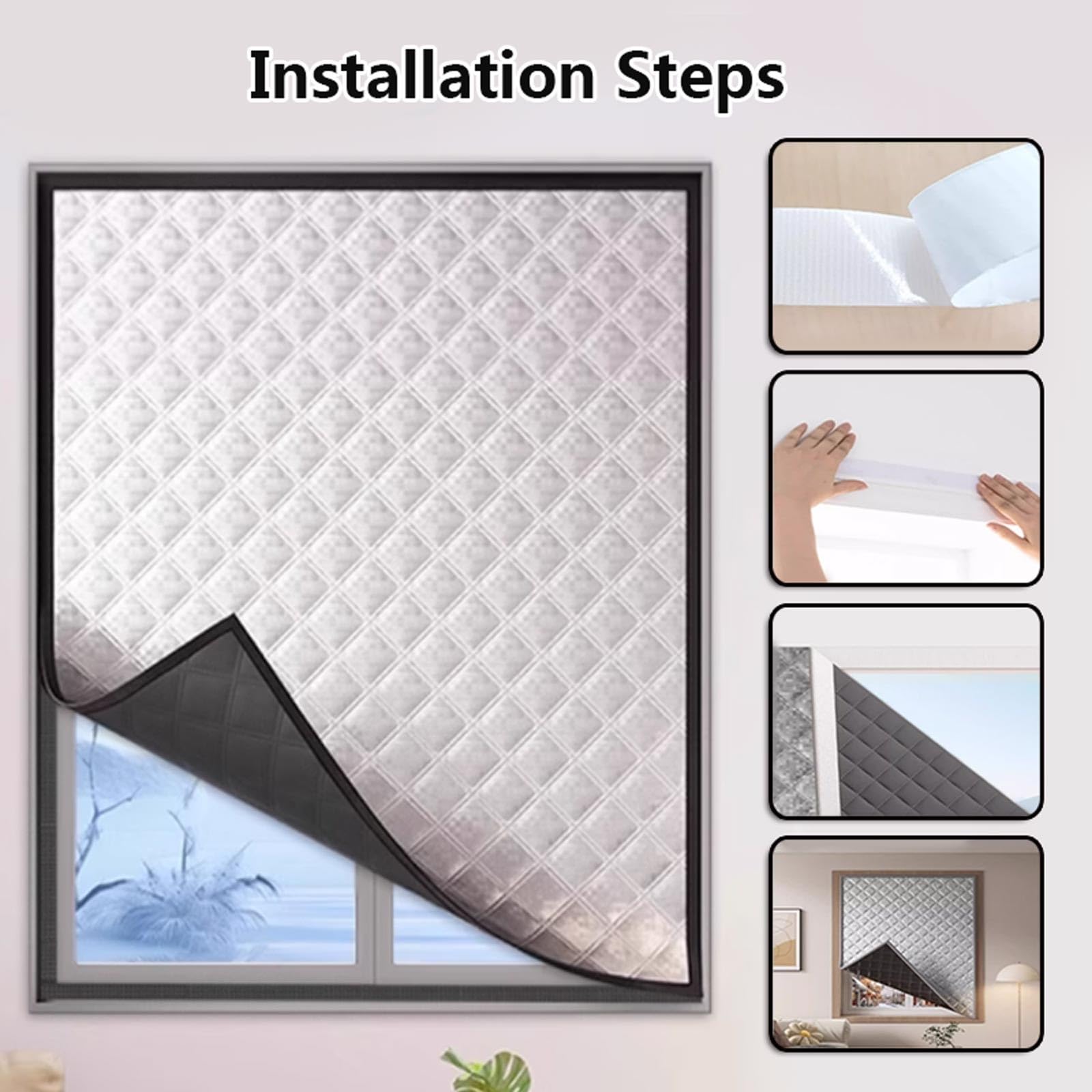 Kit de Aislamiento de Ventana Thermo Cover Oxford Cloth Cotton Layer Reutilizable a Prueba de Polvo y Frío para Hogar Oficina Balcony(4.6 * 3.3'-140 * 100cm)