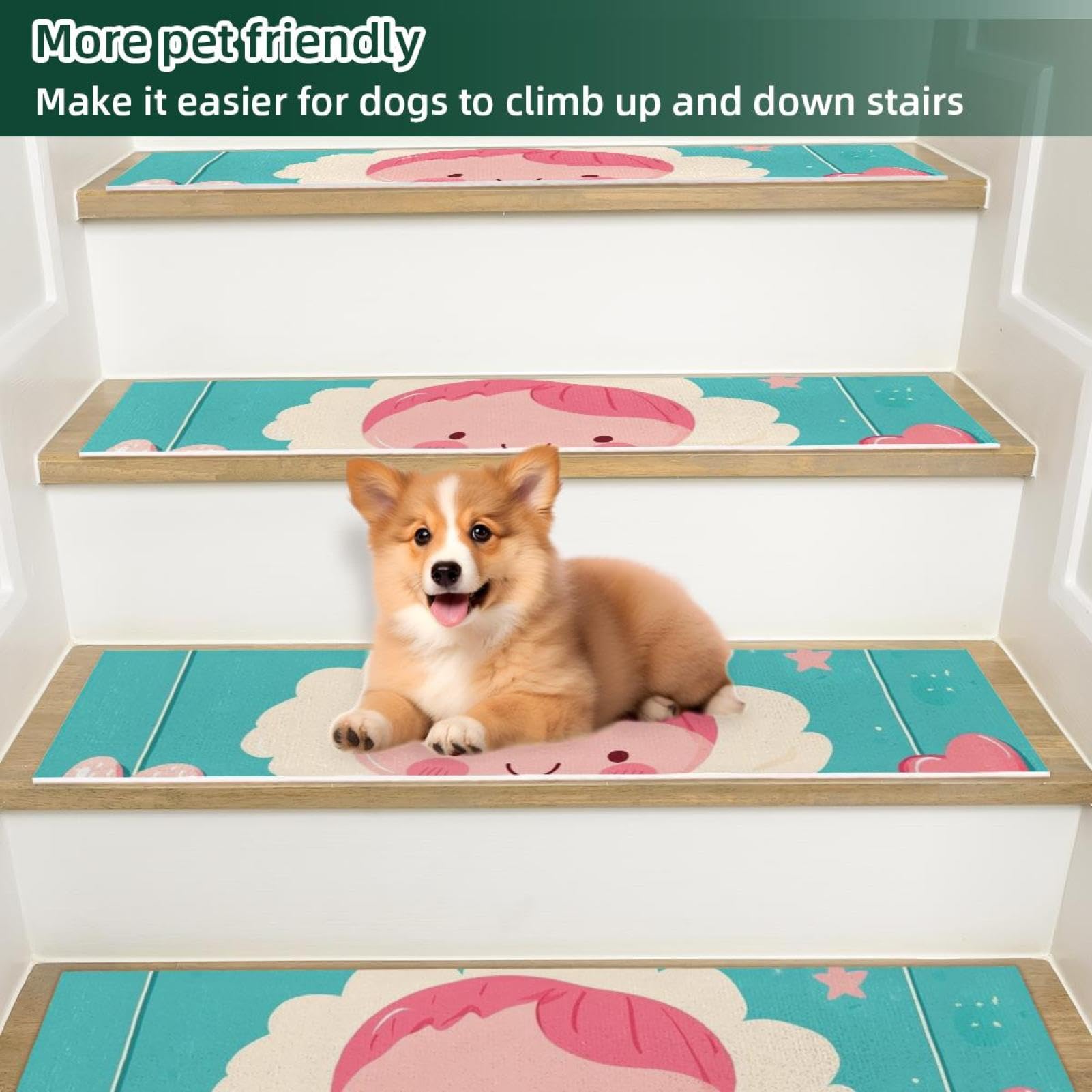 Lot de 15 tapis d'escalier autocollants sans résidus, lavables en machine, réutilisables et antidérapants Hello Baby (1) - 76,2 x 20,3 cm