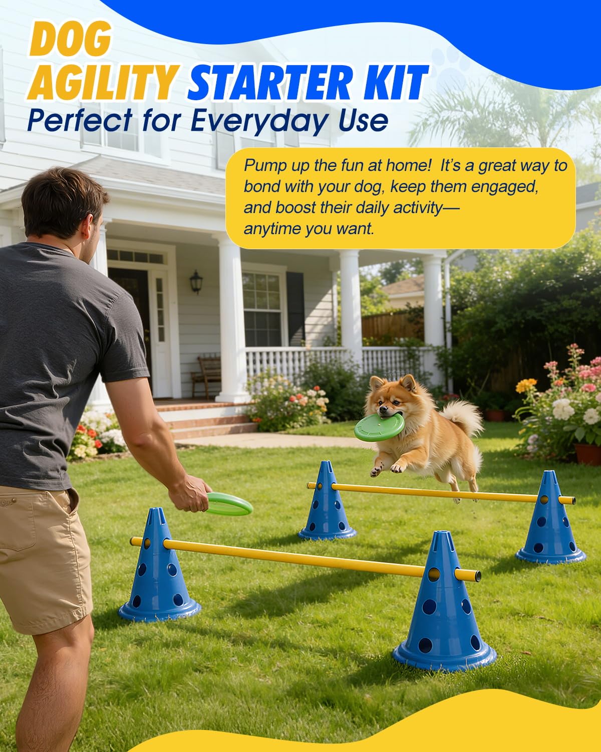 Dog Agility Hurdle Cone Set, Dog Agility Course Backyard Set with Height Adjustable Crossbar for Rehabilitation & Beginners, Dog Agility Equipment for Dog Obstacle Course Training Starter - 12 Inch - image 2
