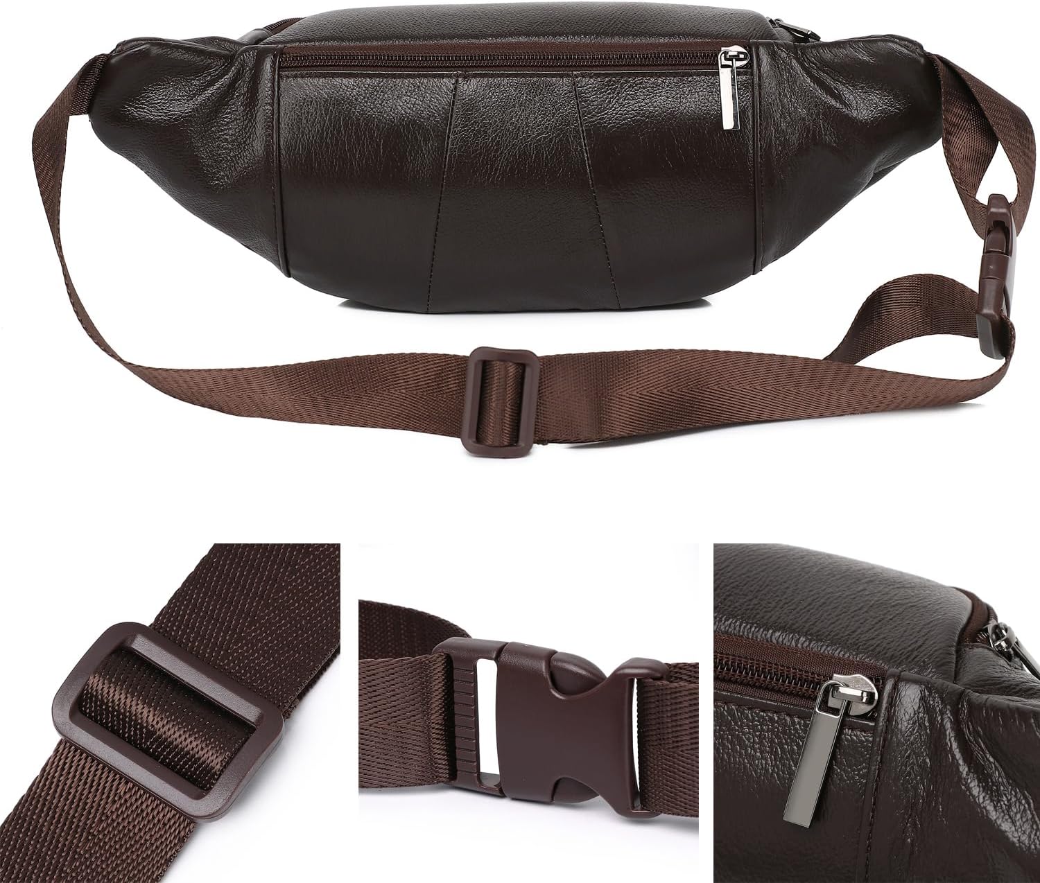 Genuine Leather Fanny Pack Waist Bag for Men Women Hip Bum Bag Travel Pouch Sling Bag Crossbody Chest Bags Shoulder Daypack Multiple Pockets Waist Pack Coffee