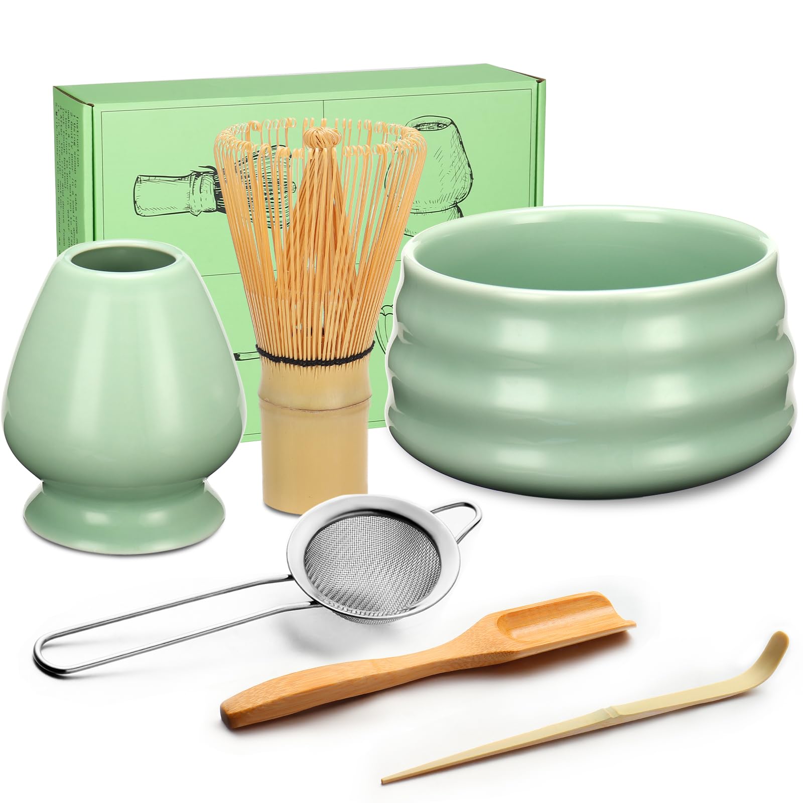 Geebuzz Matcha Whisk Set, Matcha Bowl and Bamboo Matcha Whisk, Scoop, Spoon, Sifter, Whisk Holder