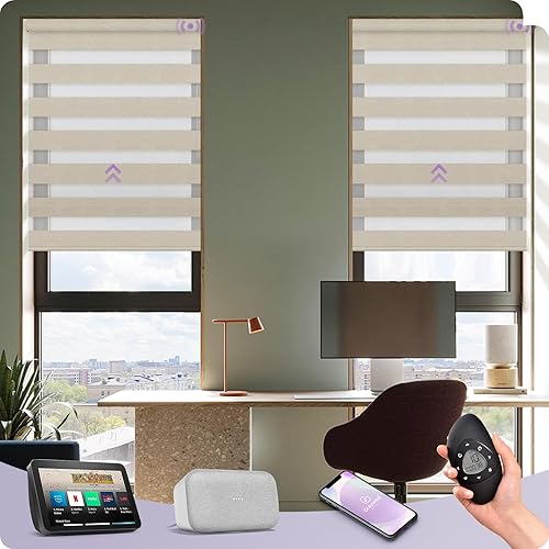 Graywind Motorized Blinds with Remote, Smart Zebra Shades for Windows, Roller Blinds Compatible with Apple Homekit, Alexa, Google Home, Custom Size, Classic - Coffee