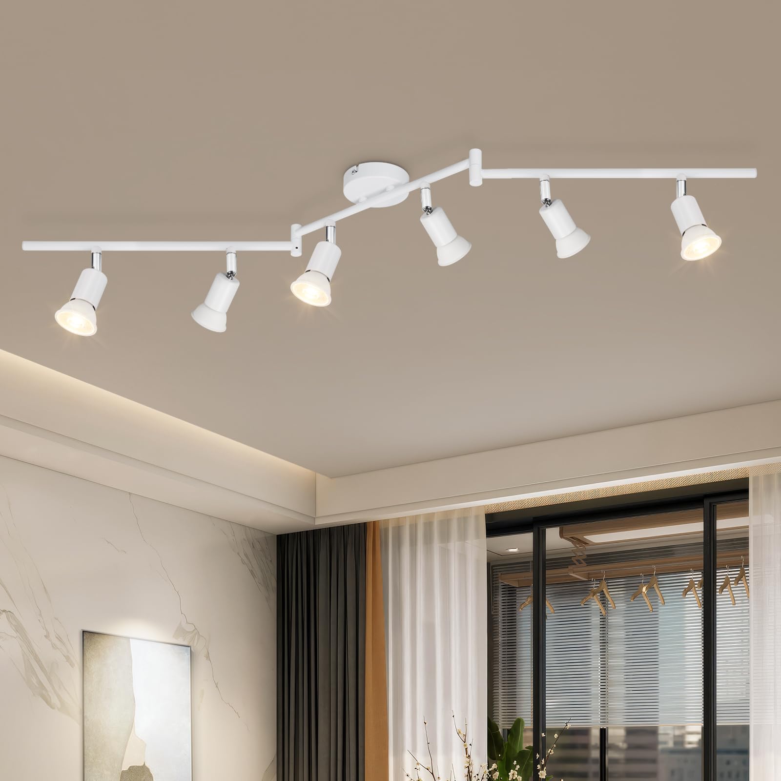 Lámparas de Techo LED 6 Focos Orientables, Luz de techo Blanco Giratoria GU10 para Dormitorio Habitacion Salon Cocina Barra sin Bombilla