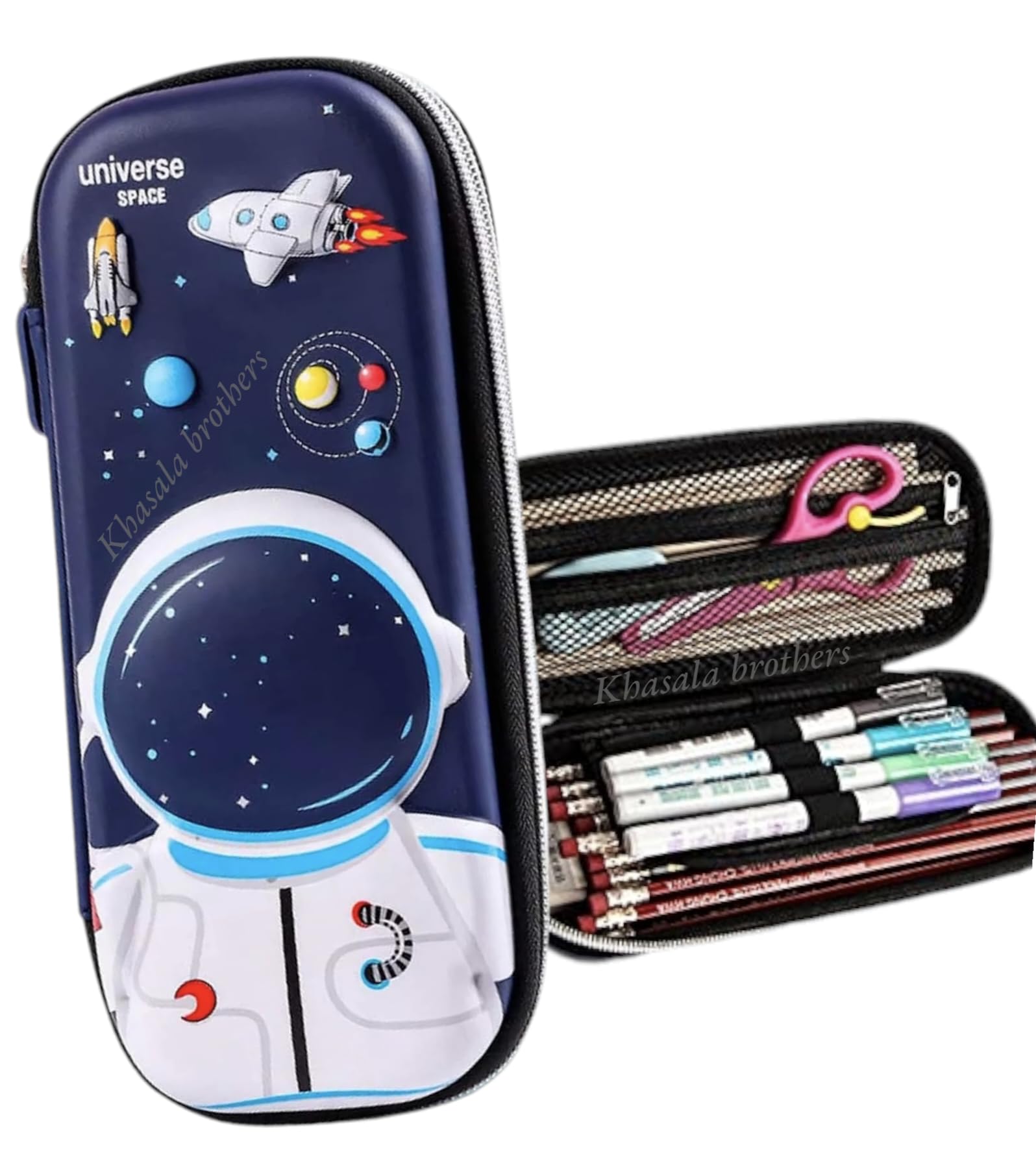 Pencil Pouch for Kids,Compass School Pouch Premium Stylish Pen Holder Pouch Stationery Box Pencil Pouch Bag (Multicolor) (Blue Space Print)