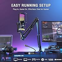 Vista 5 de FIFINE Kit de micrófono de transmisión USB para juegos, micrófono de condensador con RGB, cancelación de ruido, Dial de juego/chat Plug & Play