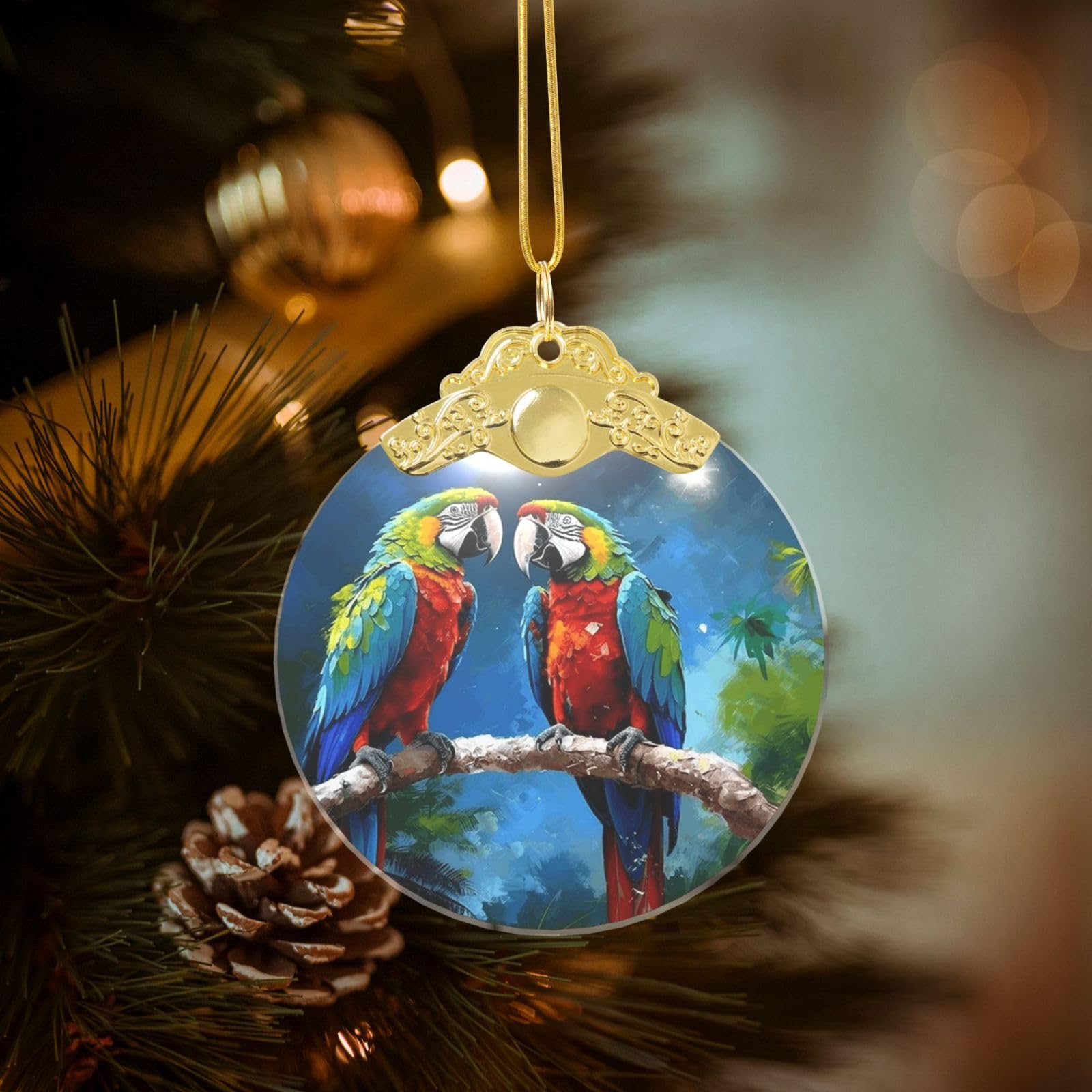 Crystal Christmas Ornaments for Christmas Tree Decoration Hanging Parrots Ornament with Gold Ribbon Crafts Round Pendant for Keepsake Gifts Glass Xmas Decor Party Supplies
