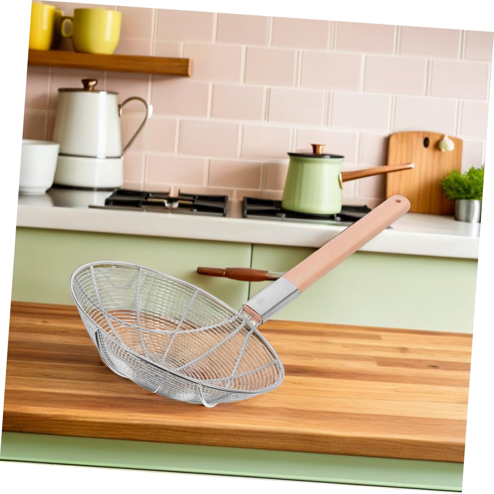 Passoire à Écumoire en Acier Inoxydable Manche en Bois, Filtre Fin et Grosse Louche, Design Antidérapant, Cuisine Professionnelle et Friture