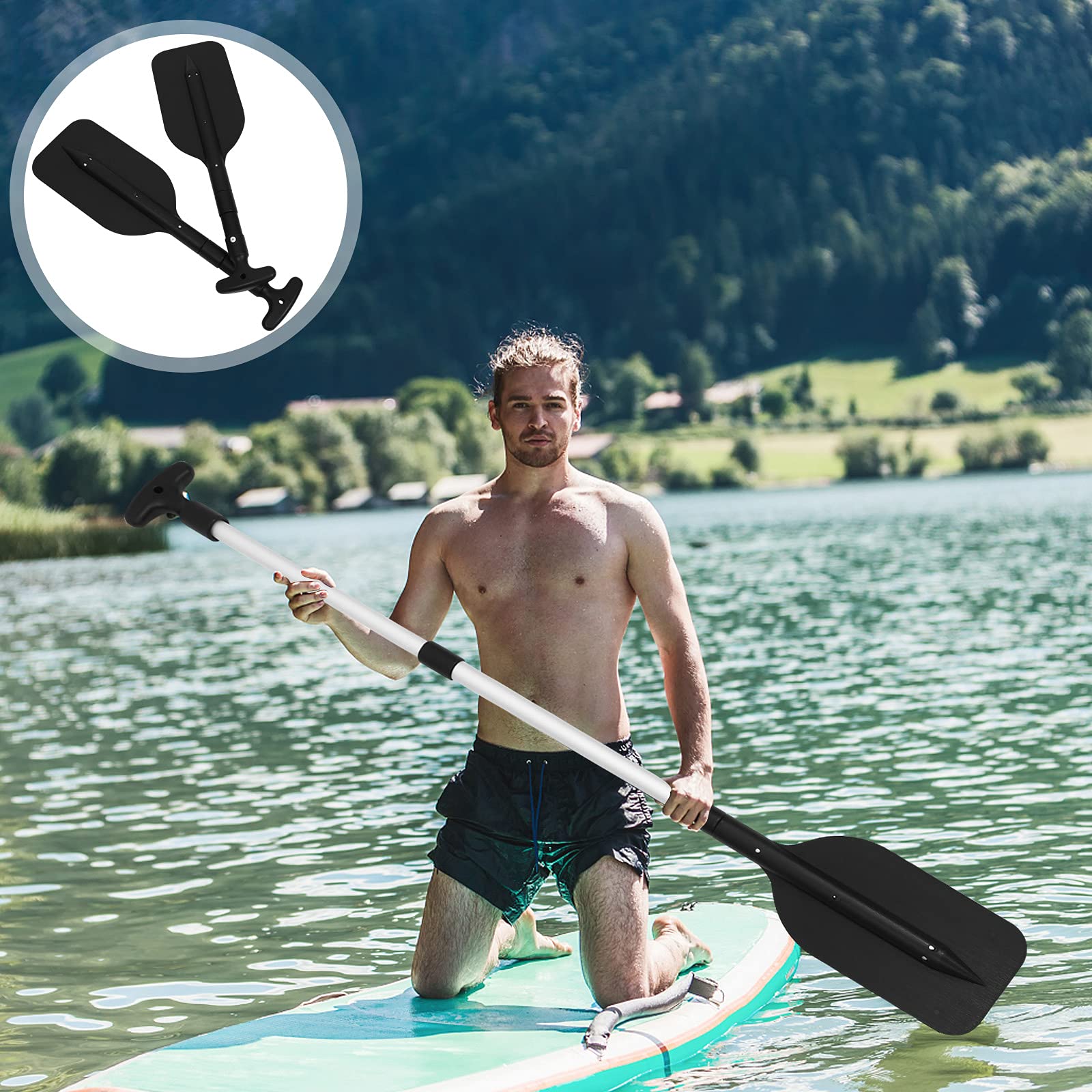LIOOBO Lot de 2 rames télescopiques en alliage d'aluminium et plastique pour kayak