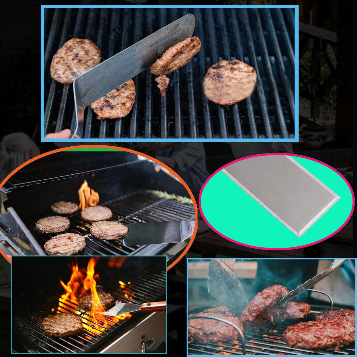 La Cuisine - Kit di 8 accessori per barbecue con coperchio piatto, spatole solide e perforate, forchetta, pinza, pressa per carne in ghisa, bottiglie per condimenti, per grigliare hibachi e teppanyaki