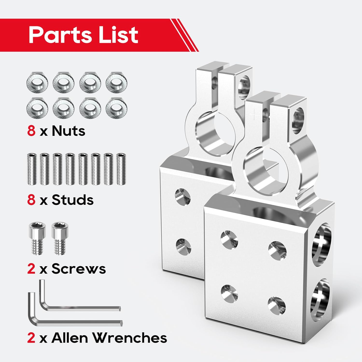 TOPDC 8-Way Lead Acid Battery Terminal Connector, Battery Cable Ends 8AWG up to 4/0(XL) AWG, Positive and Negative (+/-)(Pair) for SAE/DIN/EN Tapered Top Post (Pack of 2)