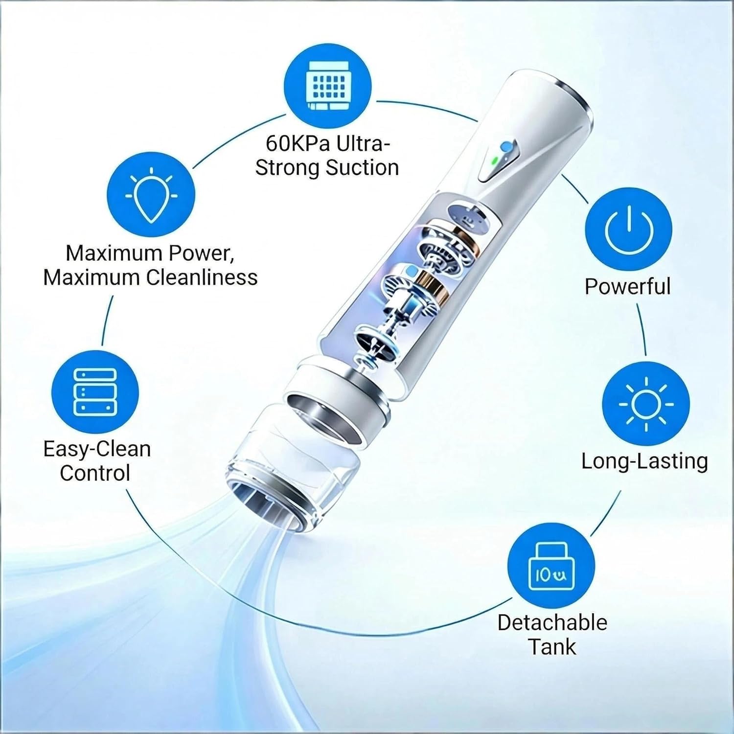 Compact Vacuum Sealer for Food with Detachable Liquid Tank, 60kPa Handheld Vacuum Sealer Machine for Meal Prep & Camping, Includes 3 Glass Vacuum Containers & 30 Reusable Puncture-Resistant Bags