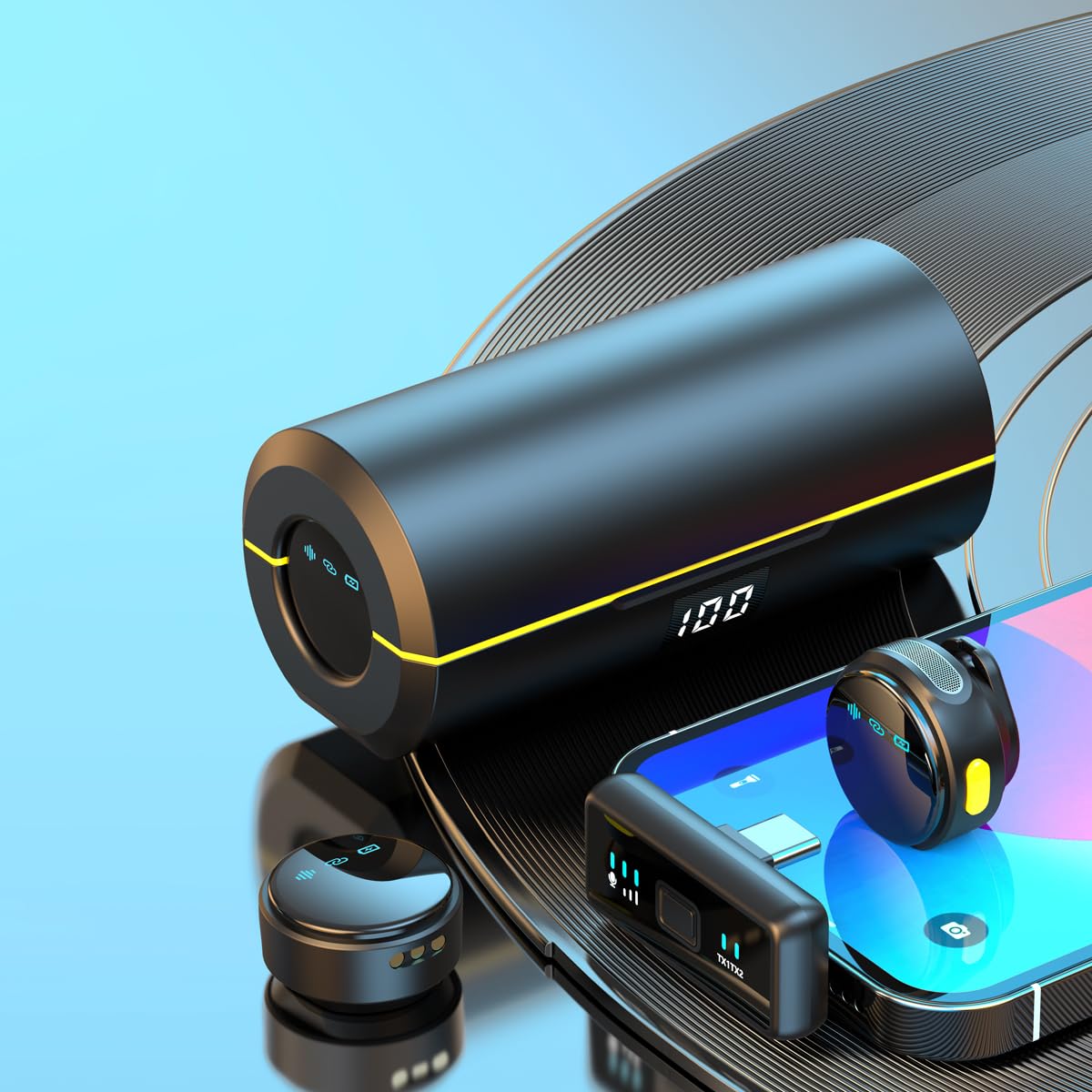 2 Pack Professional Wireless Lavalier Microphone for iPhone iPad Android with Charging Case Noise Reduction Plug-Play Clip on Lapel Mic for Video Recording Vlogging, YouTube, Interview, Live Streaming: Cylindrical