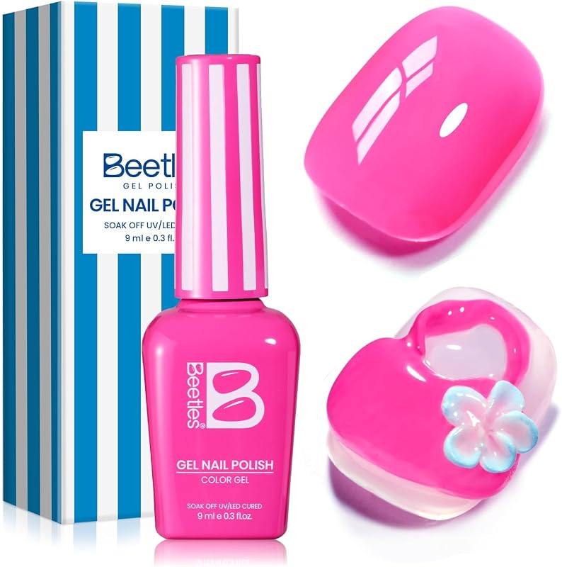 Beetles Hot Pink Gel Polish, BikiniPink, Hot Pink Gel Nail Polish | Summer Voyage Collection, Color-Matched Bottle Design, Soak Off UV LED, Long-Lasting Nails Art for Home DIY & Holiday