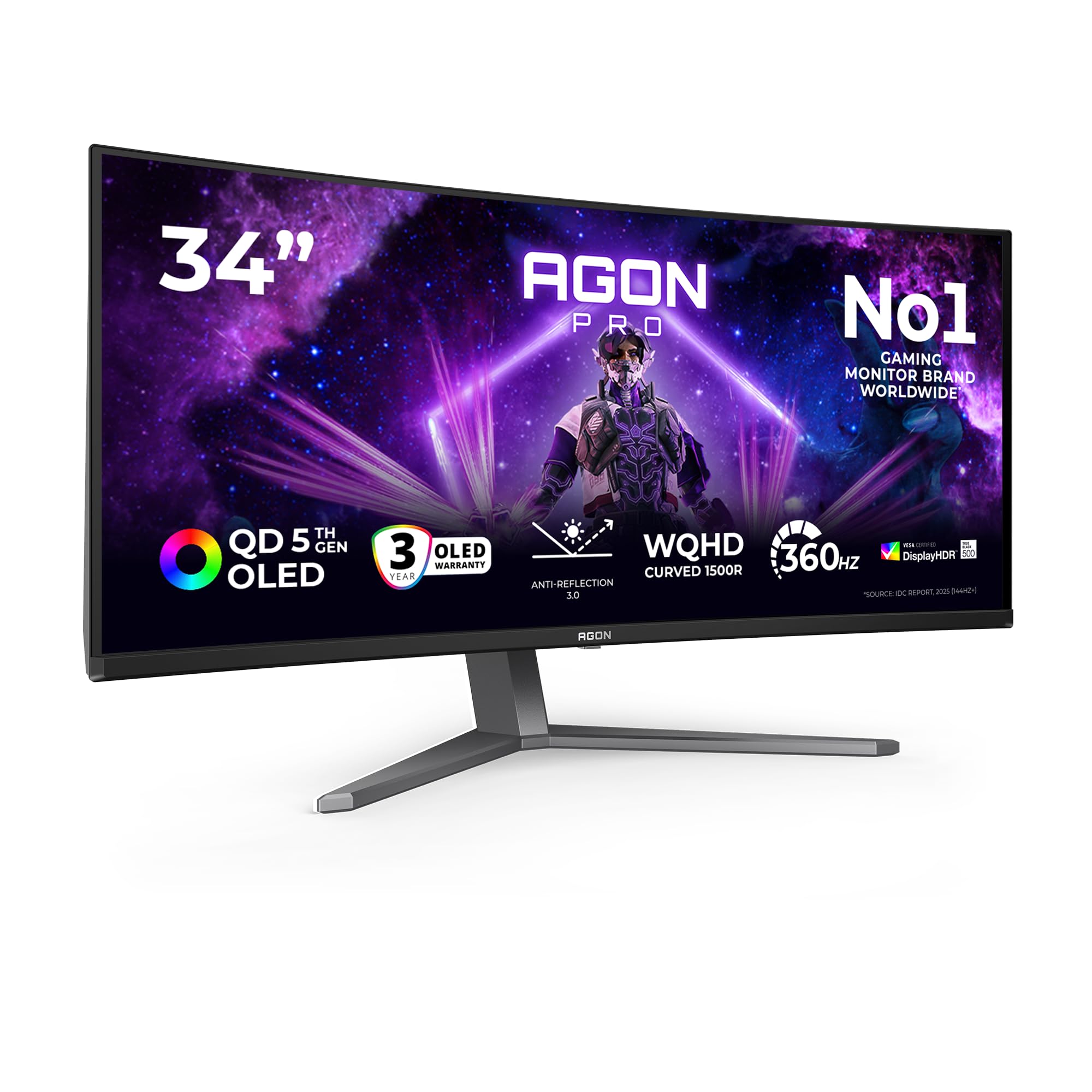AOC AGP346UCSD Monitor 34 Pulgadas 360Hz Panel QD-OLED, 0.03ms GtG, HDR500 TrueBlack, Adaptive Sync, G-Sync Compatible, Altavoces, Altura Ajustable, (3440x1440 HDMI 2X 2.1 DP 1x 2.1 USB Hub) Negro