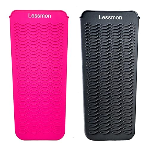 Lessmon - 2 bolsas de silicona resistentes al calor para plancha plana, rizador, alisador, herramientas para el cabello caliente, color rosa y negro