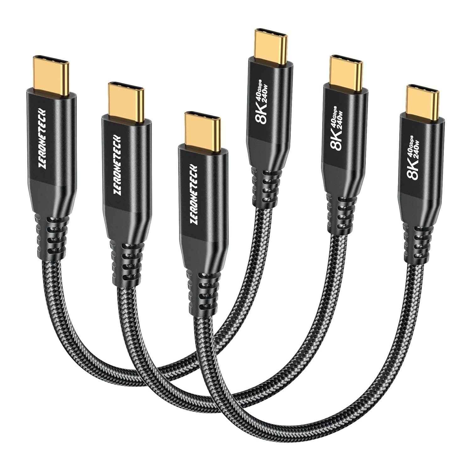 ZeroneTeck 40Gbps USB C for Thunderbolt 4 Cable (1FT 3-Pack), 6inch 40Gbps Data Transfer, [8K@60Hz/Dual 4K@60Hz] Short USB C Monitor Cable, 240W Charging USB4 Cord for MacBook,iPad,iPhone 17,SSD,KYY