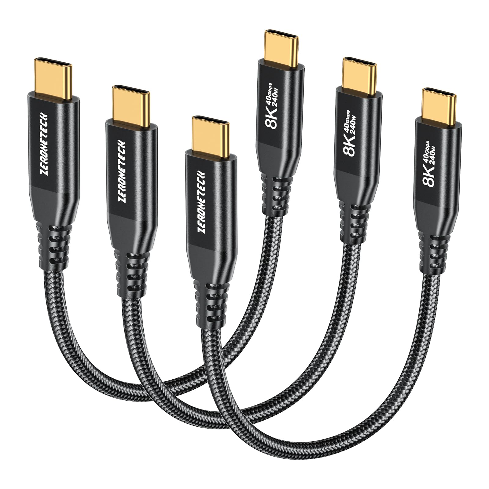 ZeroneTeck 40Gbps USB C for Thunderbolt 4 Cable (1FT 3-Pack), 6inch 40Gbps Data Transfer, [8K@60Hz/Dual 4K@60Hz] Short USB C Monitor Cable, 240W