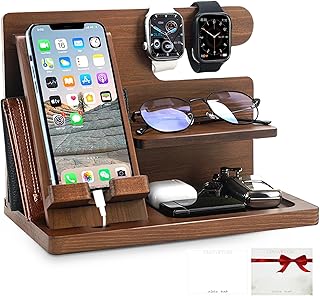 誕生日プレゼント 男性 父親誕生日プレゼントスマホスタンド 財布スタンド 腕時計オーガナイザー メンズギフト夫婦 記念日 父の日プレゼント 男性旅行ア 男性 スマホスタンド小物収納-栗色