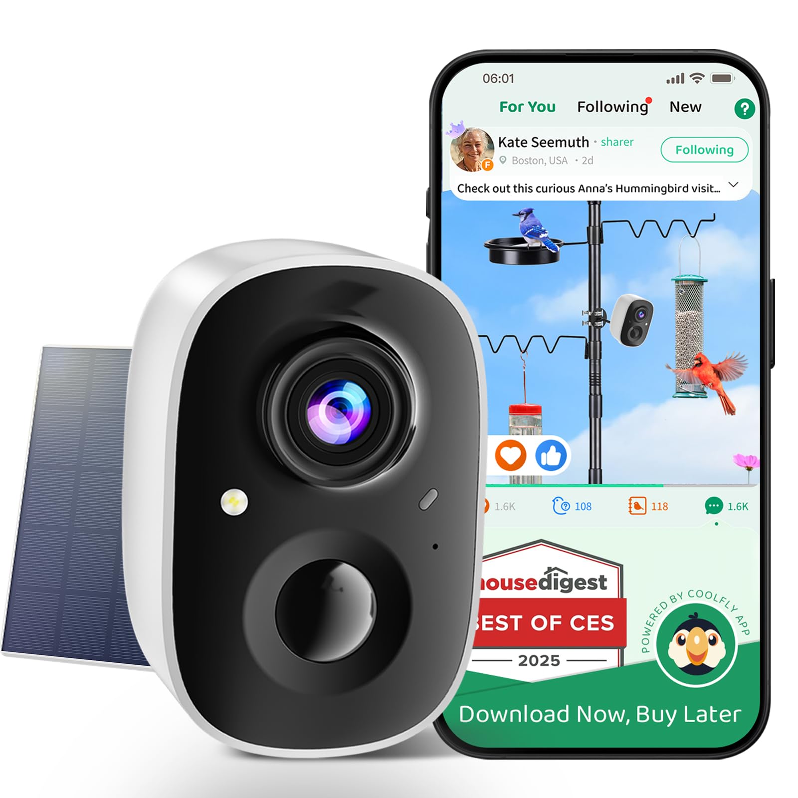 HIXX Upgraded Smart Bird Feeder Camera with Any Angle Adjustable Brackets for Watch All The Birds, white