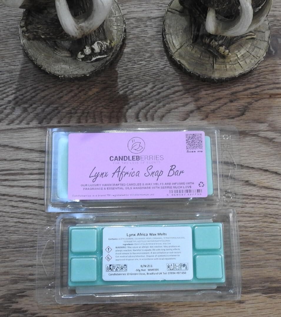 Lynx Africa Wax Melts | 1x 10 Cavity Luxury Handcrafted Clamshell/Snap Bar 50g | Over 40Hrs Burn Time Per Clamshell | Vegan & Pet Friendly | Cruelty & Eco Friendly | Handcrafted UK