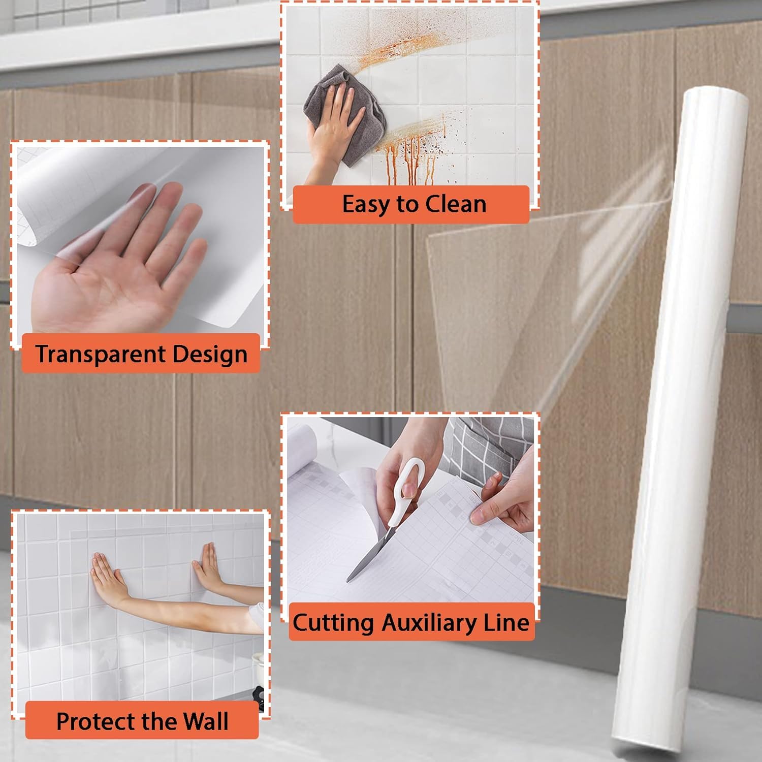 ERATO Clear Contact Paper Self Adheisve Wall Protcetive Kitchen Film Backsplash Clear Film for Cabinet Drawers Countertop Cat Dog Scratch Protective Film (Clear Film, 24 x 80 inch) 4