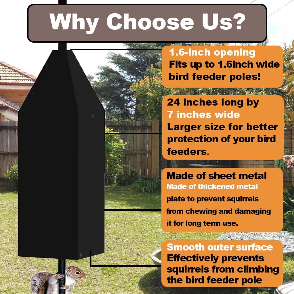 Metal Squirrel Baffle for Bird Feeder Pole. 24" Extra-Long Squirrel Guards,Suitable for 0.4" to 1.56" Pole Or Shepherd Hooks