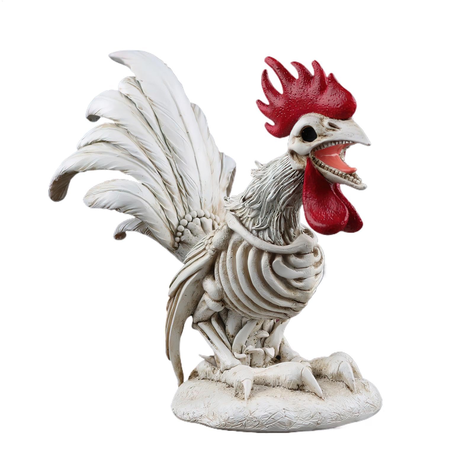 Coq réaliste en résine squelette : statue Halloween pour déco de cour extérieure